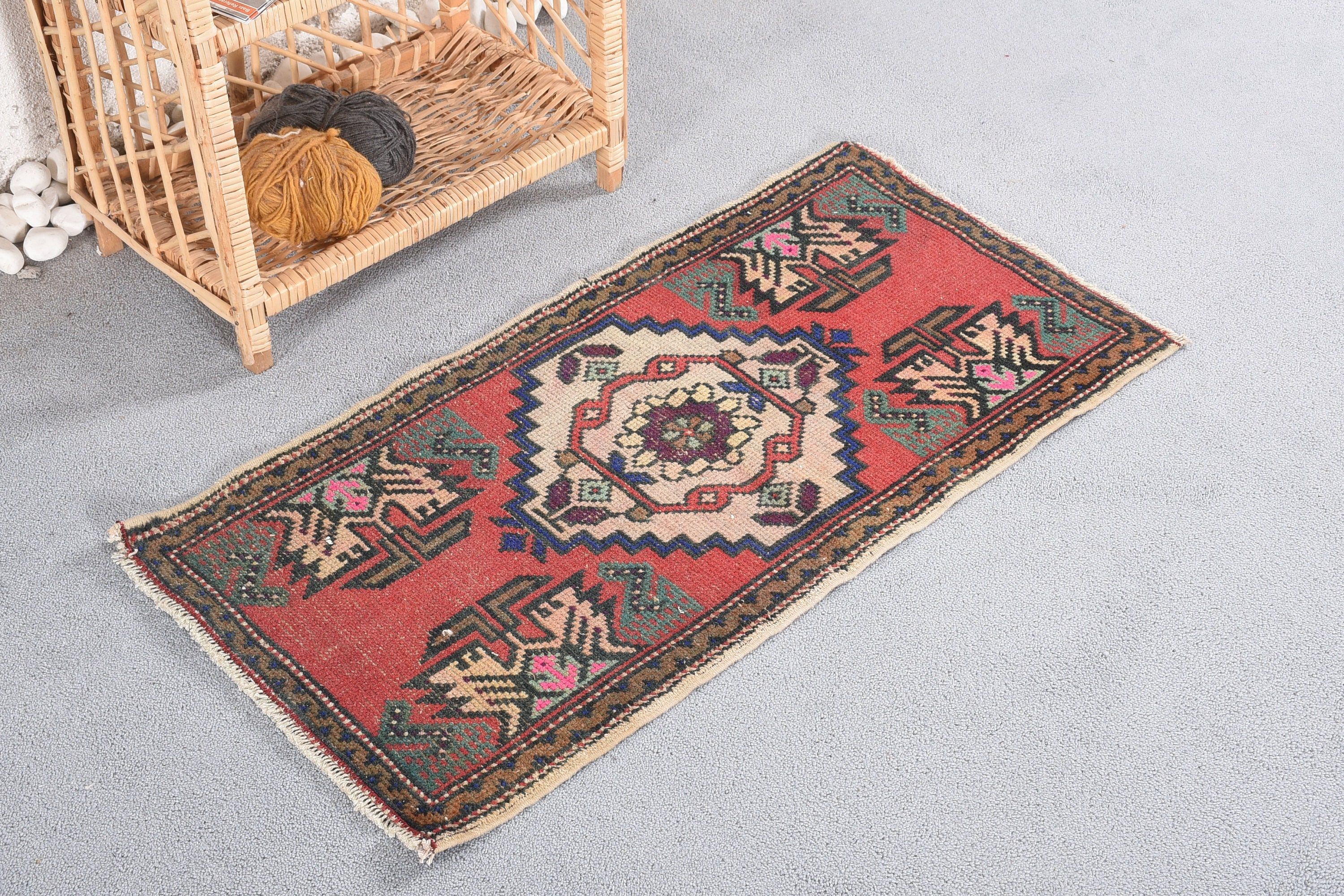 Cool Rugs, Vintage Rug, Moroccan Rug, Red Home Decor Rugs, 1.6x3.1 ft Small Rugs, Bath Rug, Rugs for Door Mat, Turkish Rugs, Door Mat Rugs