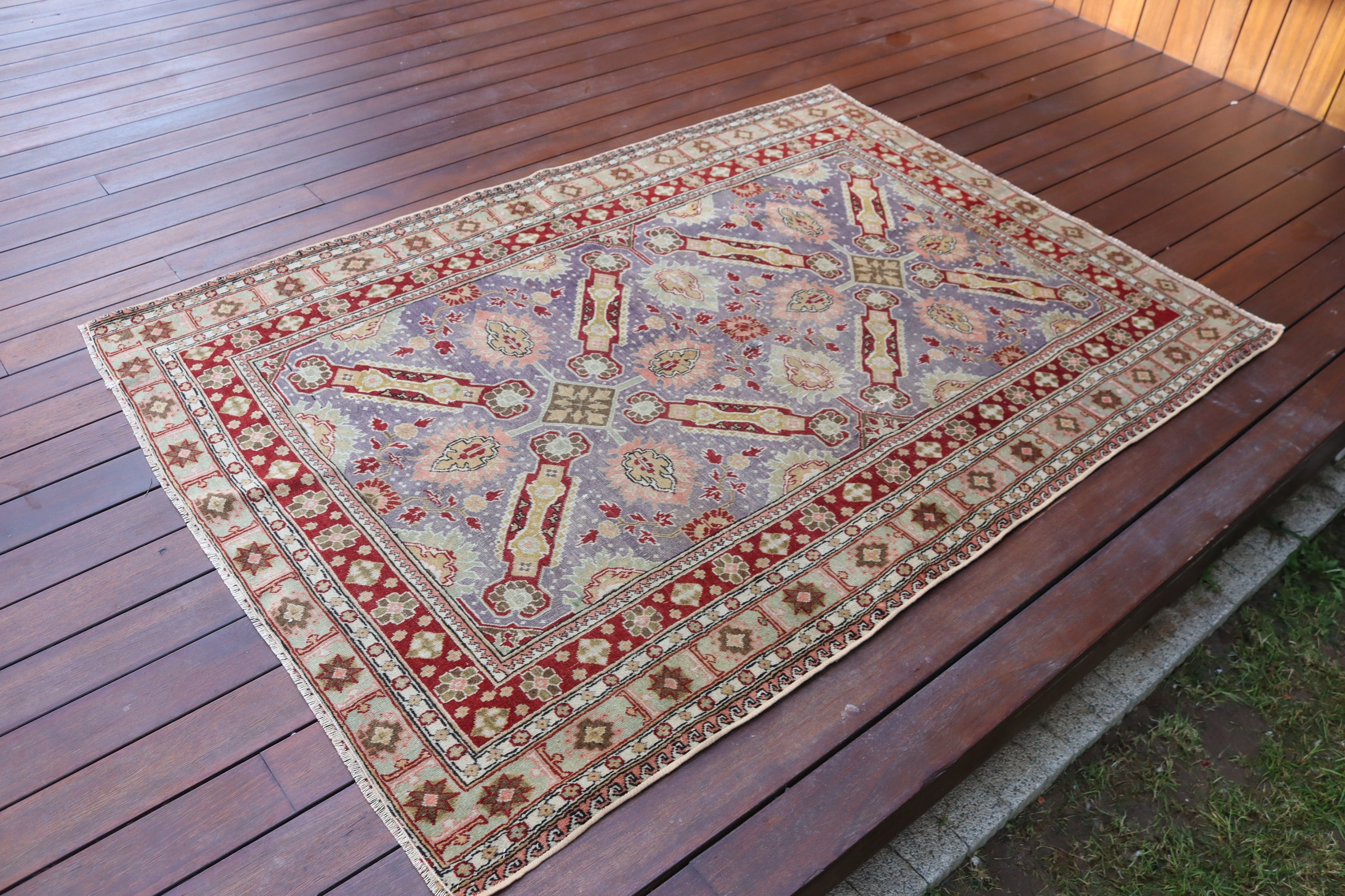 Türk Halıları, Boho Vurgulu Halı, Vintage Halılar, Mor Ev Dekorasyonu Halıları, Mutfak Halısı, Oryantal Halılar, Açıklama Halısı, 3,9x5,4 ft Vurgulu Halılar