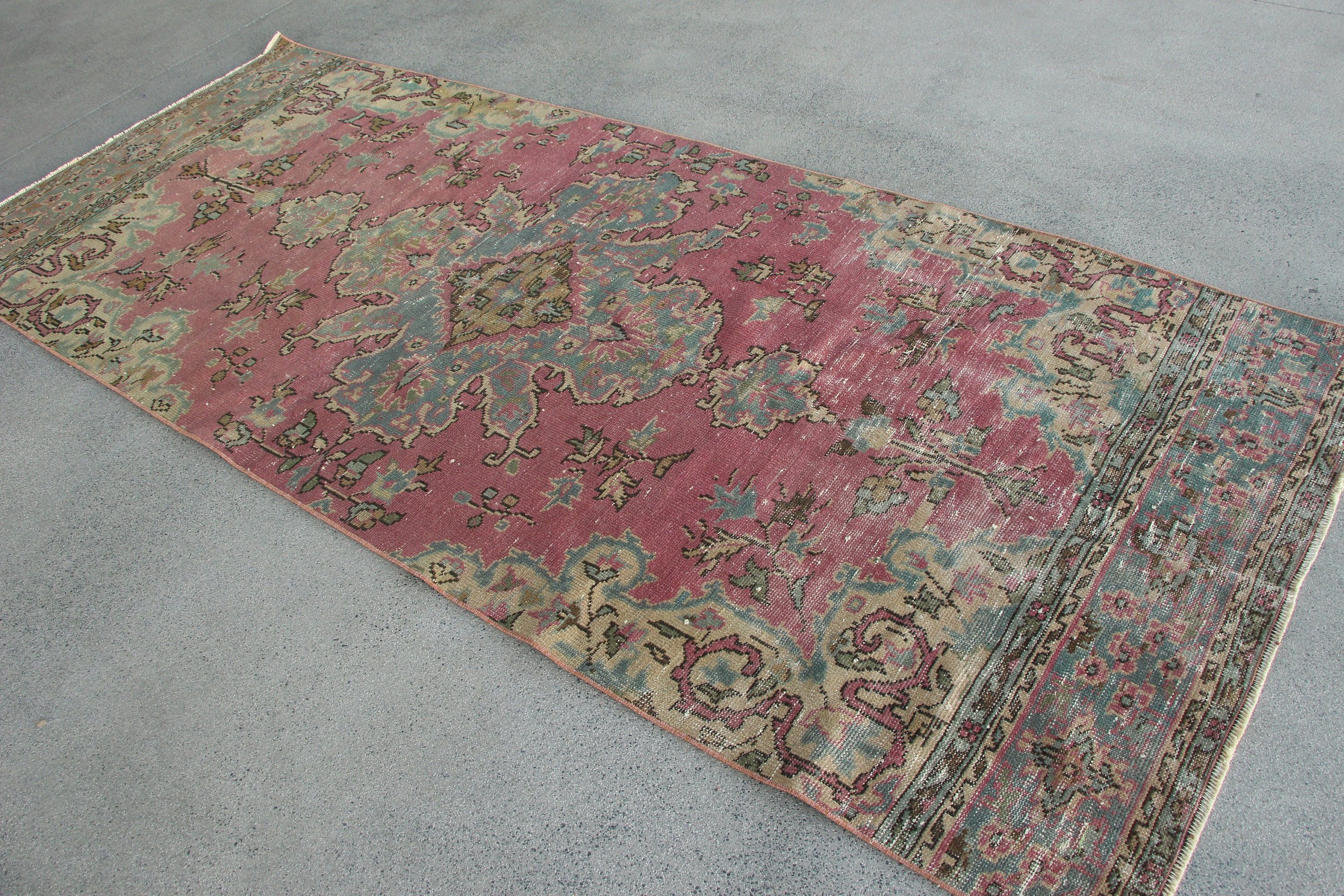 Living Room Rug, 4.1x10 ft Large Rugs, Custom Rug, Turkish Rugs, Vintage Rugs, Home Decor Rugs, Pink Antique Rug, Salon Rug