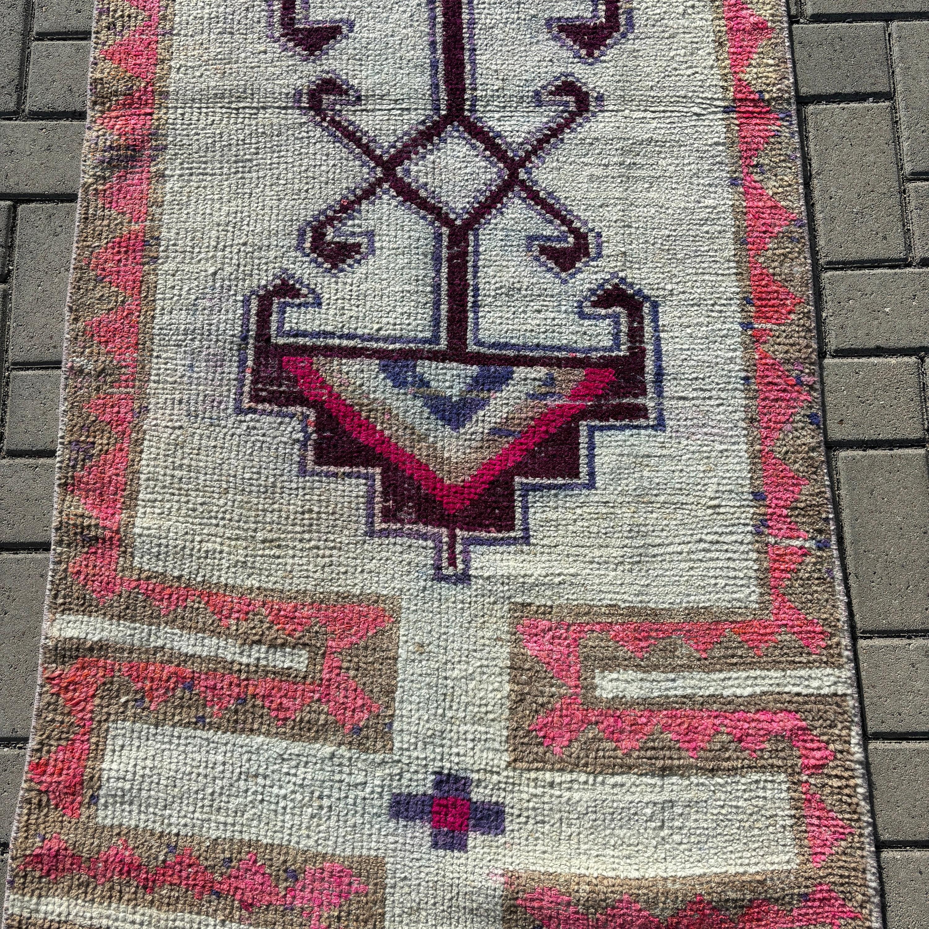 2.8x11.2 ft Runner Halıları, Bej Oushak Halısı, Düz Dokuma Halıları, Türk Halısı, Boho Halısı, Vintage Halı, Vintage Runner Halısı, Nötr Halılar, Merdiven Halıları