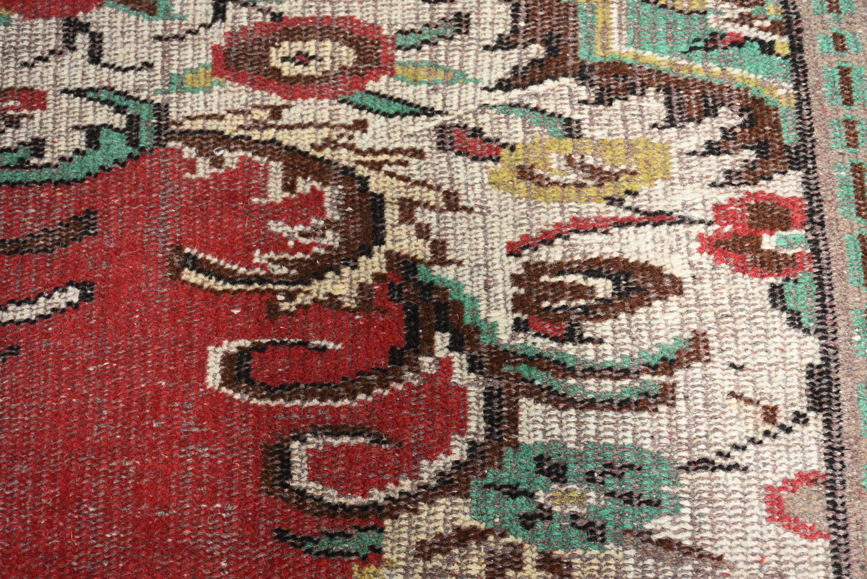 Pale Rug, Kitchen Rugs, Vintage Rug, Wool Rug, Turkish Rug, Rugs for Kitchen, Bedroom Rugs, 1.7x2.8 ft Small Rug, Oushak Rug, Red Cool Rug