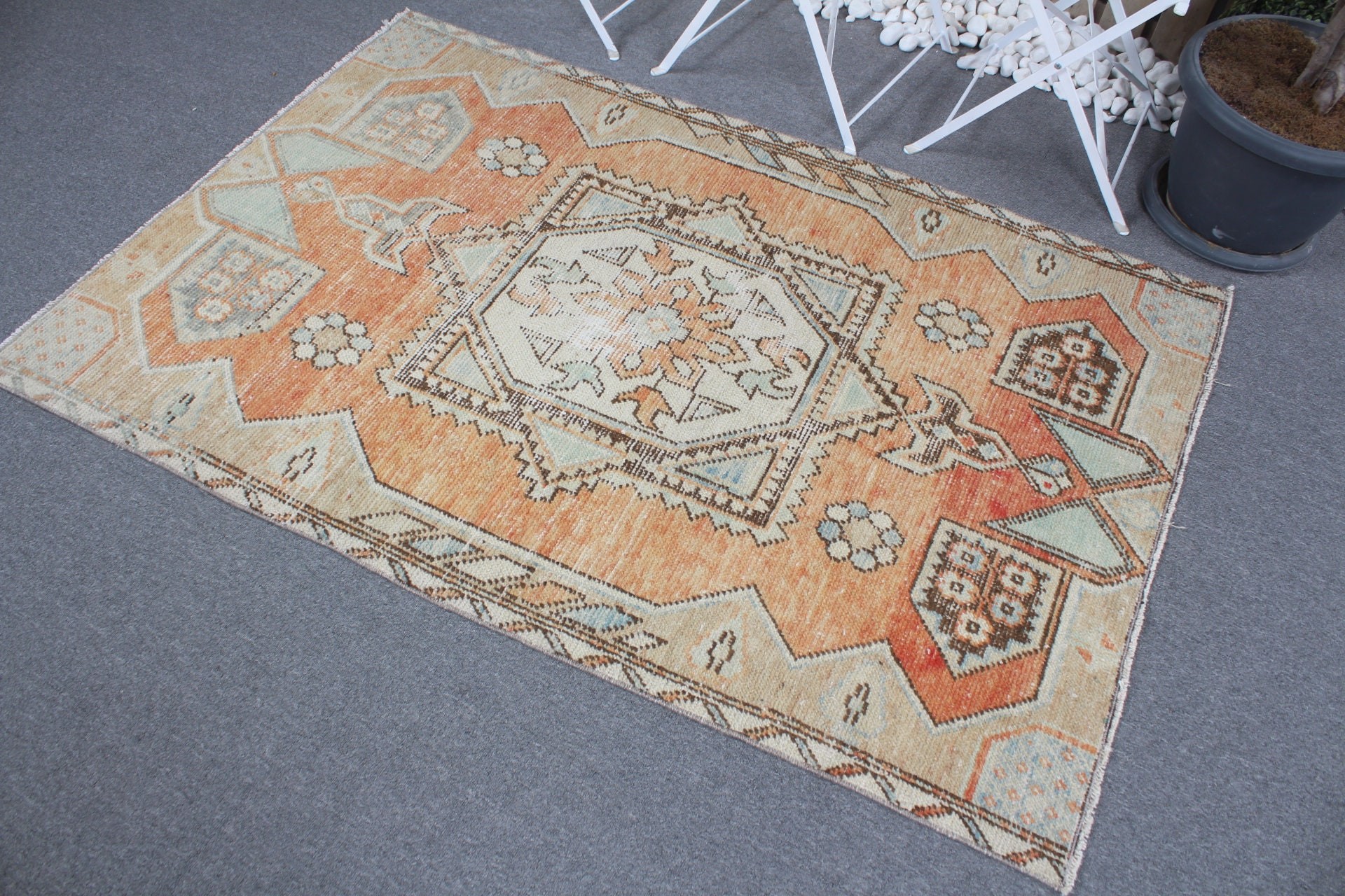 Nursery Rug, Vintage Rug, Entry Rugs, 3.8x5.6 ft Accent Rug, Turkish Rug, Oushak Rug, Orange Oriental Rugs, Rugs for Kitchen, Oriental Rug