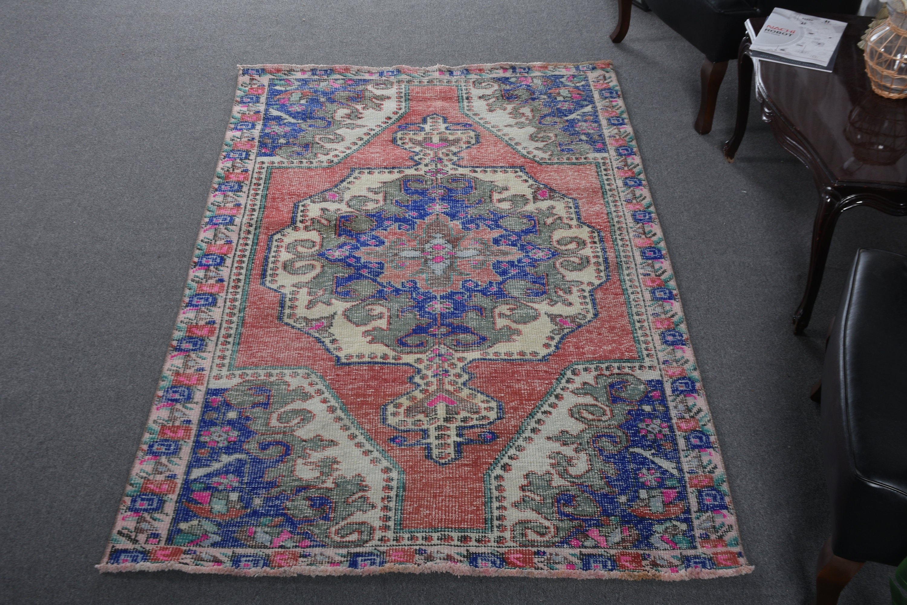 Vintage Rugs, Red Oriental Rug, Kitchen Rug, Home Decor Rugs, Turkish Rug, Floor Rug, Cool Rug, 4.2x7.3 ft Area Rug, Rugs for Indoor