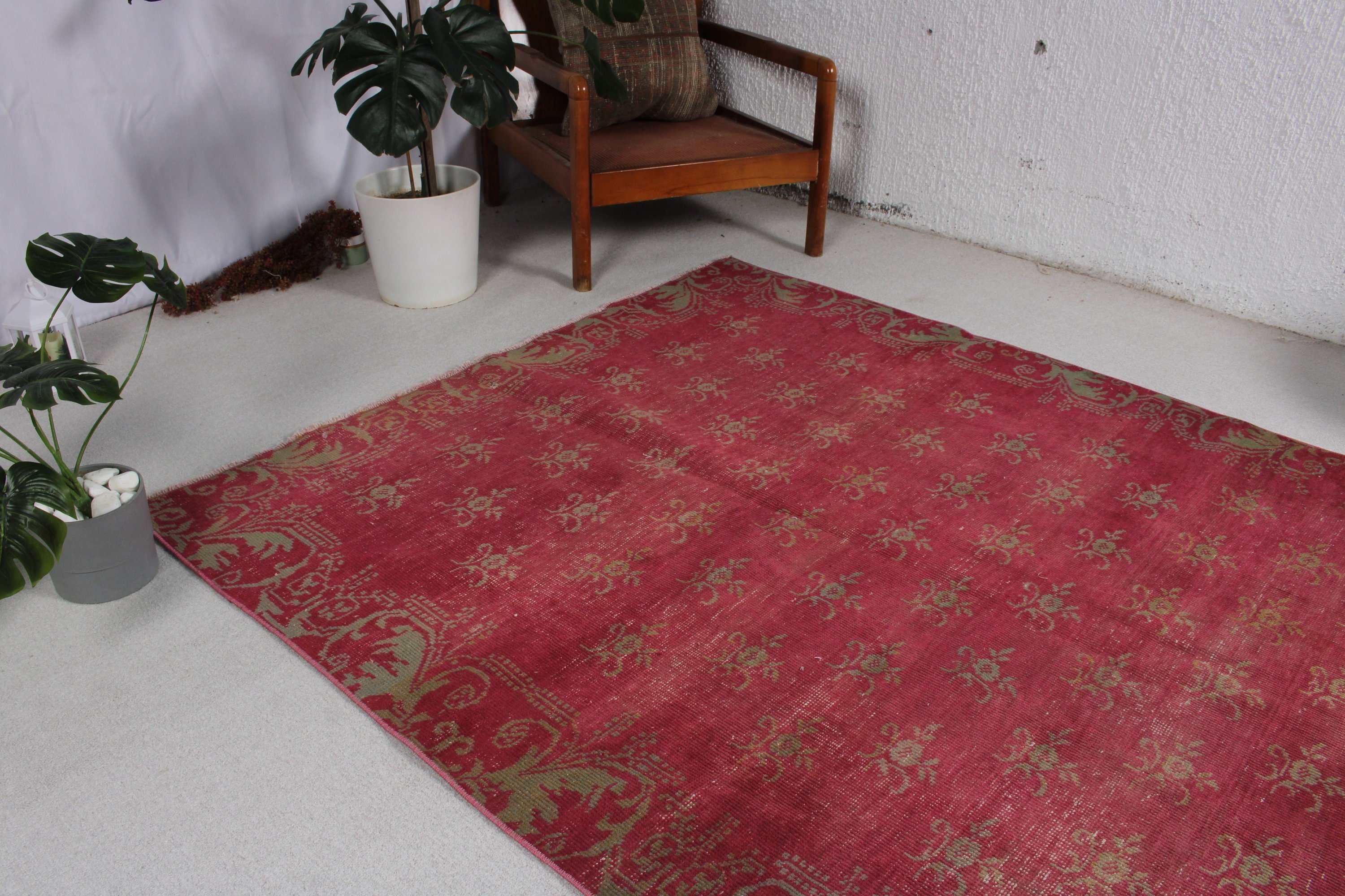 Ofis Halıları, 5.2x8 ft Büyük Halılar, Pembe Boho Halılar, Büyük Vintage Halı, Vintage Halı, Yemek Odası Halısı, Oryantal Halı, Nötr Halılar, Türk Halısı