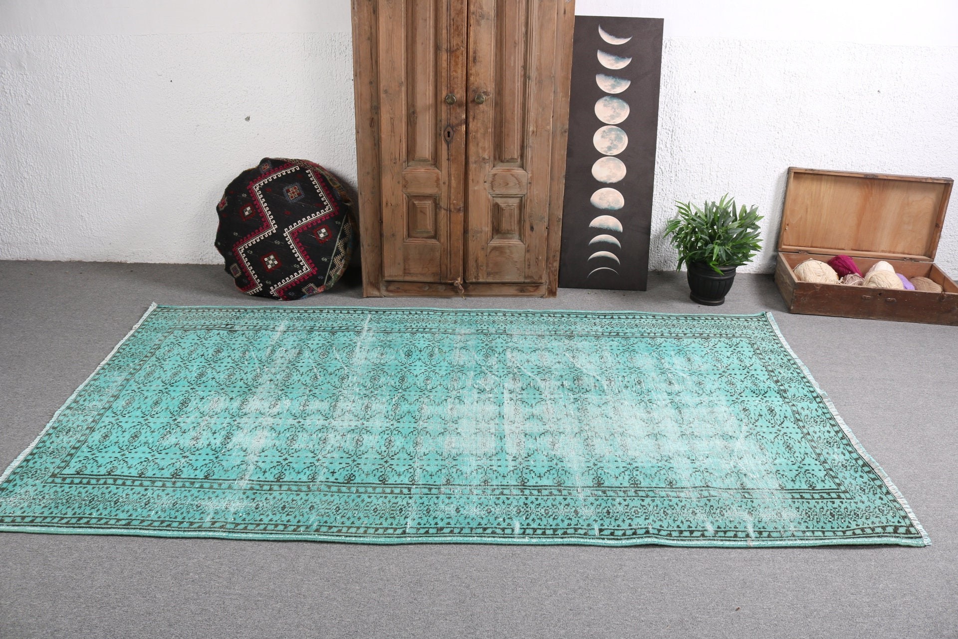 Dış Mekan Halısı, Yün Halılar, Yatak Odası Halıları, Yeşil Modern Halılar, Büyük Boho Halı, Vintage Halı, El Dokuma Halılar, Türk Halıları, 4,9x8,5 ft Büyük Halı