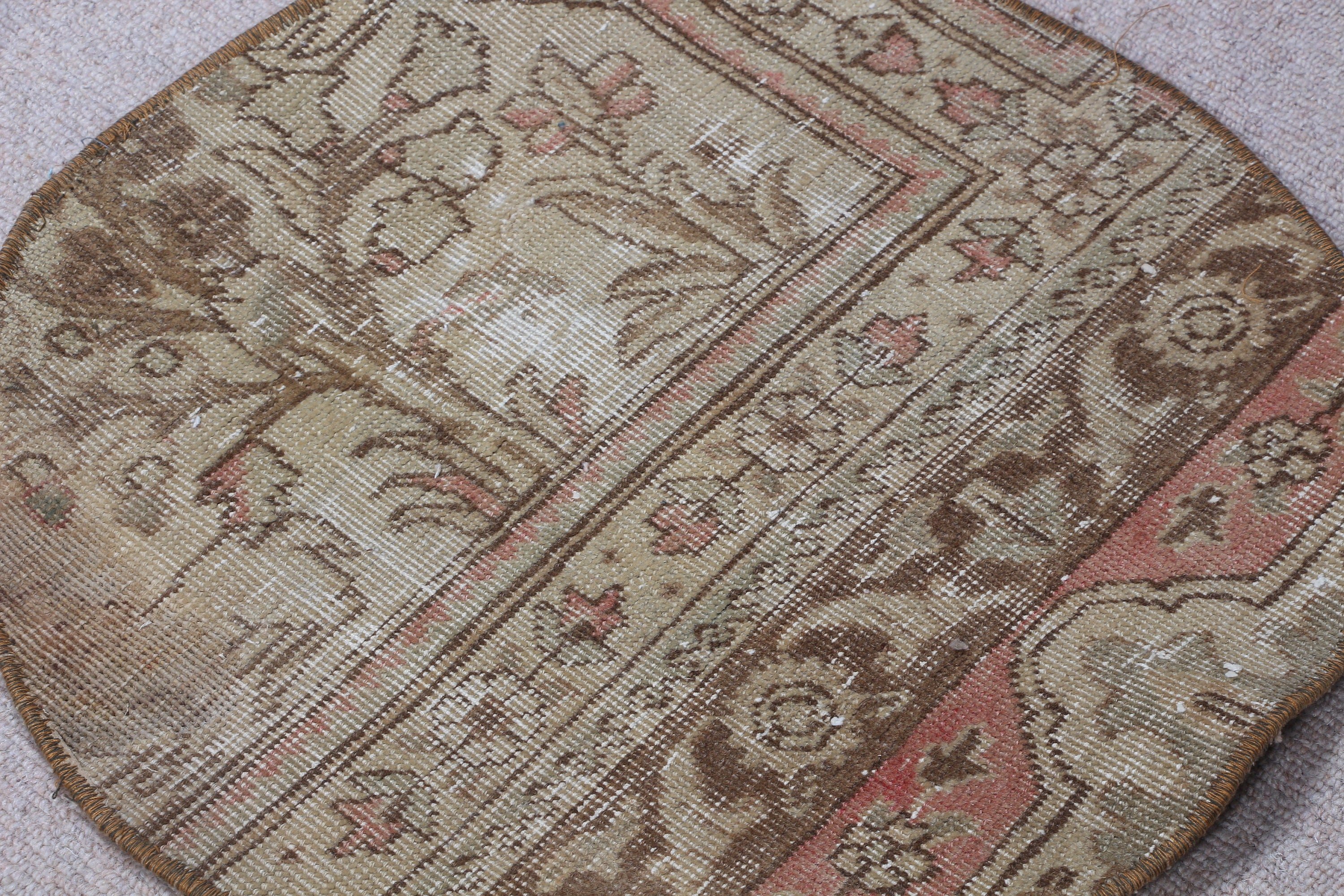 Oriental Rug, Entry Rug, Rugs for Kitchen, Turkish Rug, Kitchen Rug, Vintage Rug, Brown Floor Rugs, Oushak Rug, 1.7x1.7 ft Small Rug