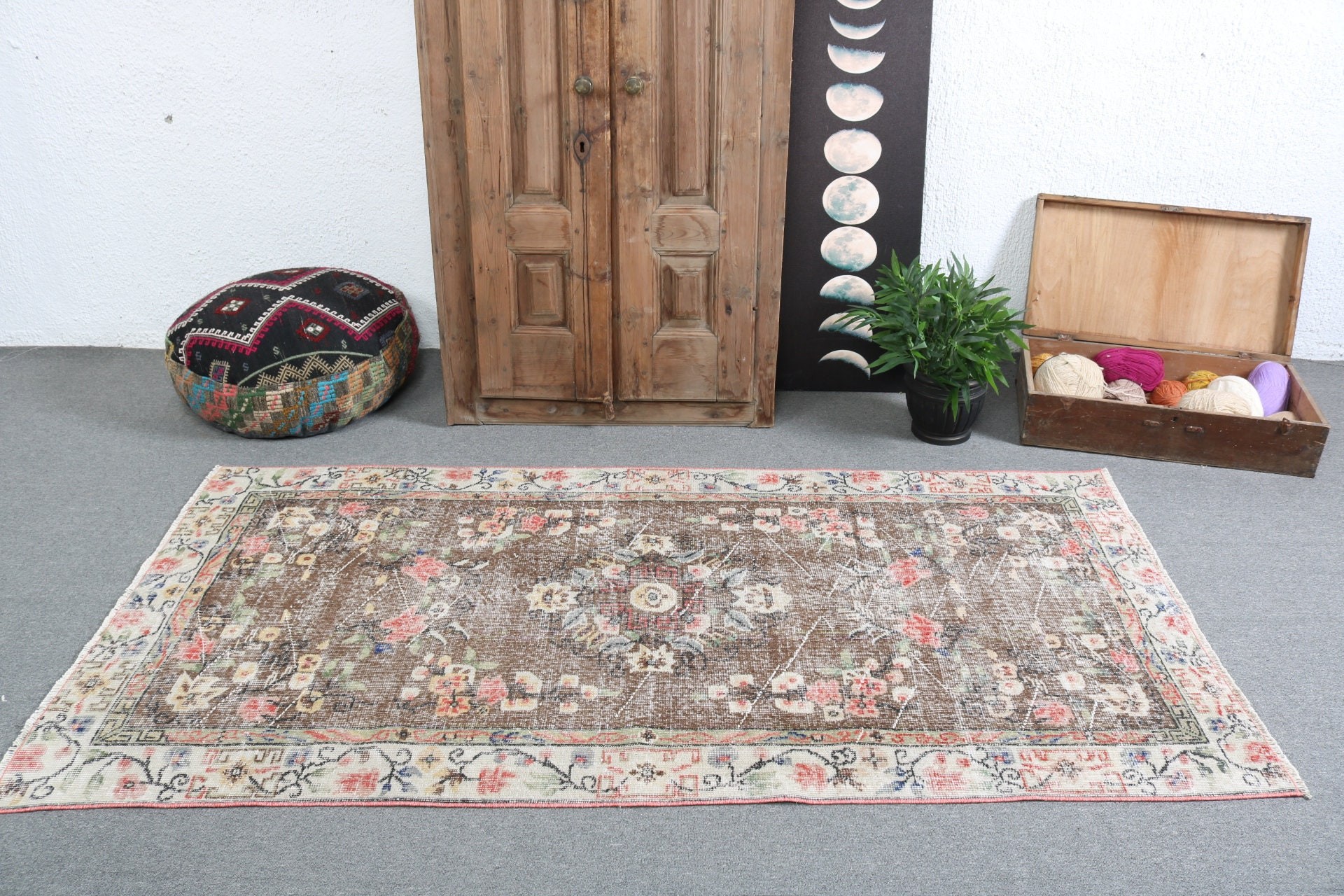 Vintage Halı, Boho Bölge Halısı, Düz Dokuma Halılar, Çocuk Halısı, Oushak Halı, Kahverengi Açıklama Halısı, 3,7x7,2 ft Alan Halıları, Egzotik Halılar, Türk Halıları