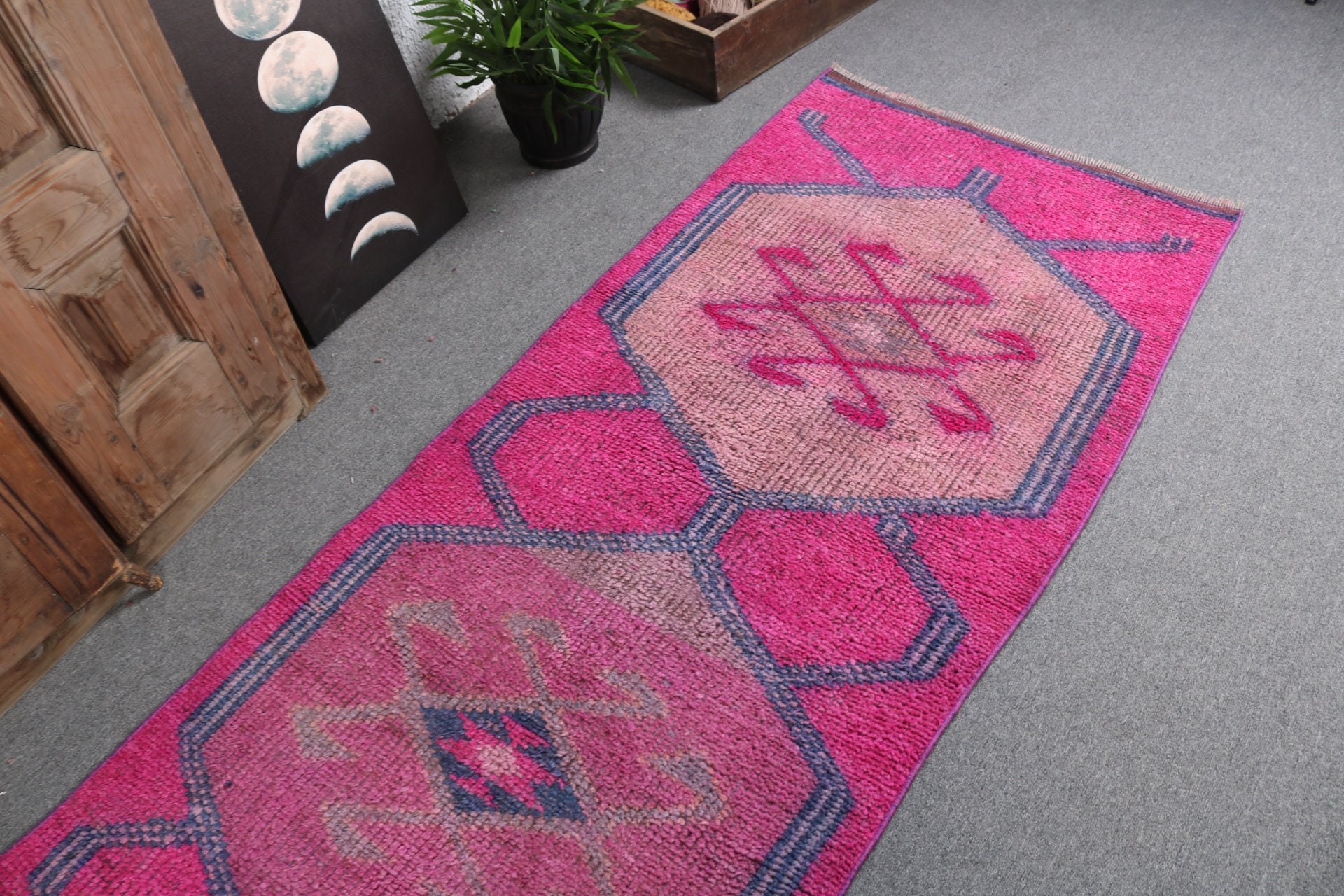 Boho Rug, Pink Boho Rugs, Anatolian Rug, Traditional Rugs, Kitchen Rugs, Long Runner Rug, Turkish Rugs, 2.9x9.5 ft Runner Rug, Vintage Rug