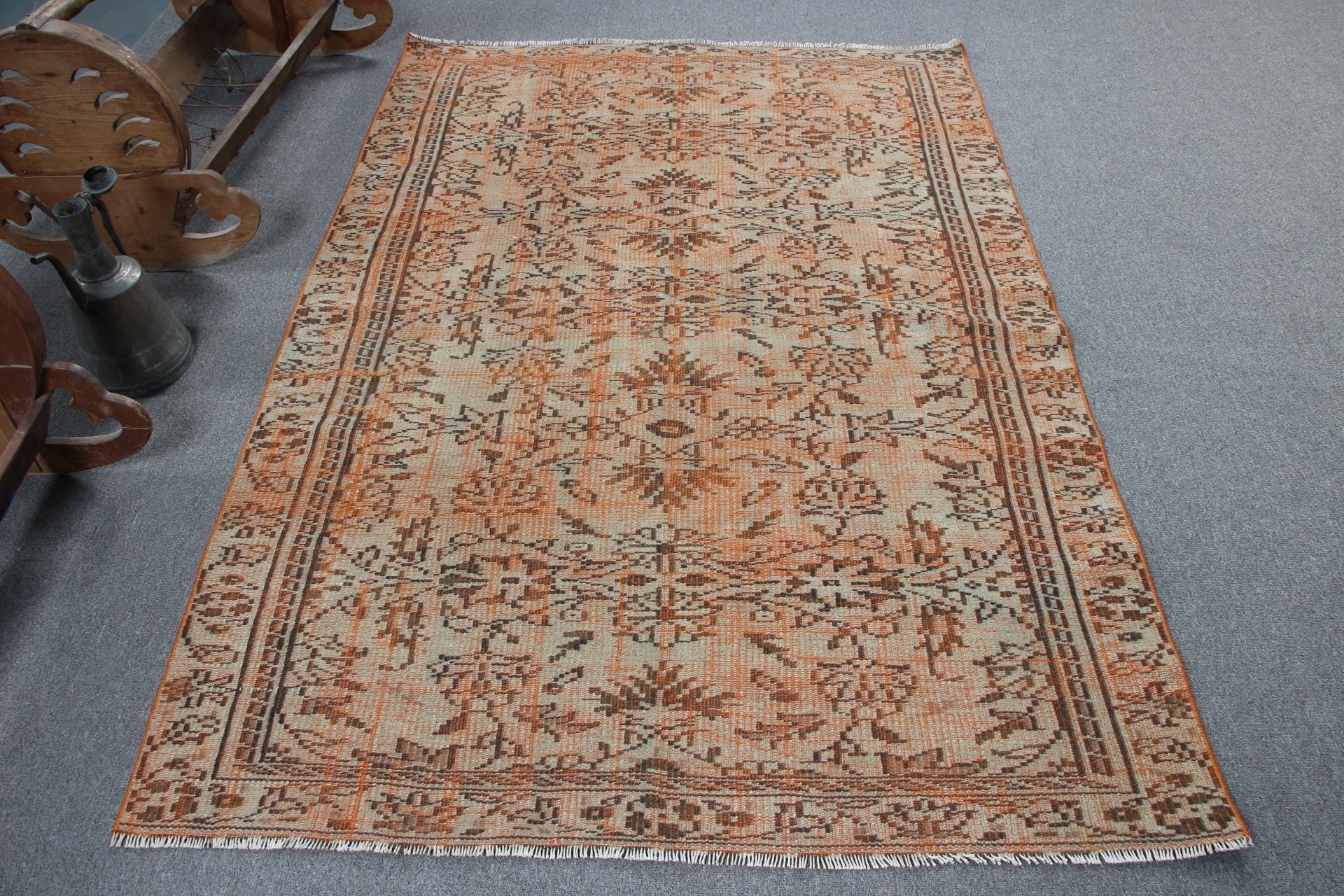 Oturma Odası Halıları, Pastel Halı, Kahverengi Mutfak Halısı, Yün Halılar, İç Mekan Halısı, Türk Halısı, Ev Dekor Halısı, Vintage Halı, 4.7x7 ft Alan Halısı