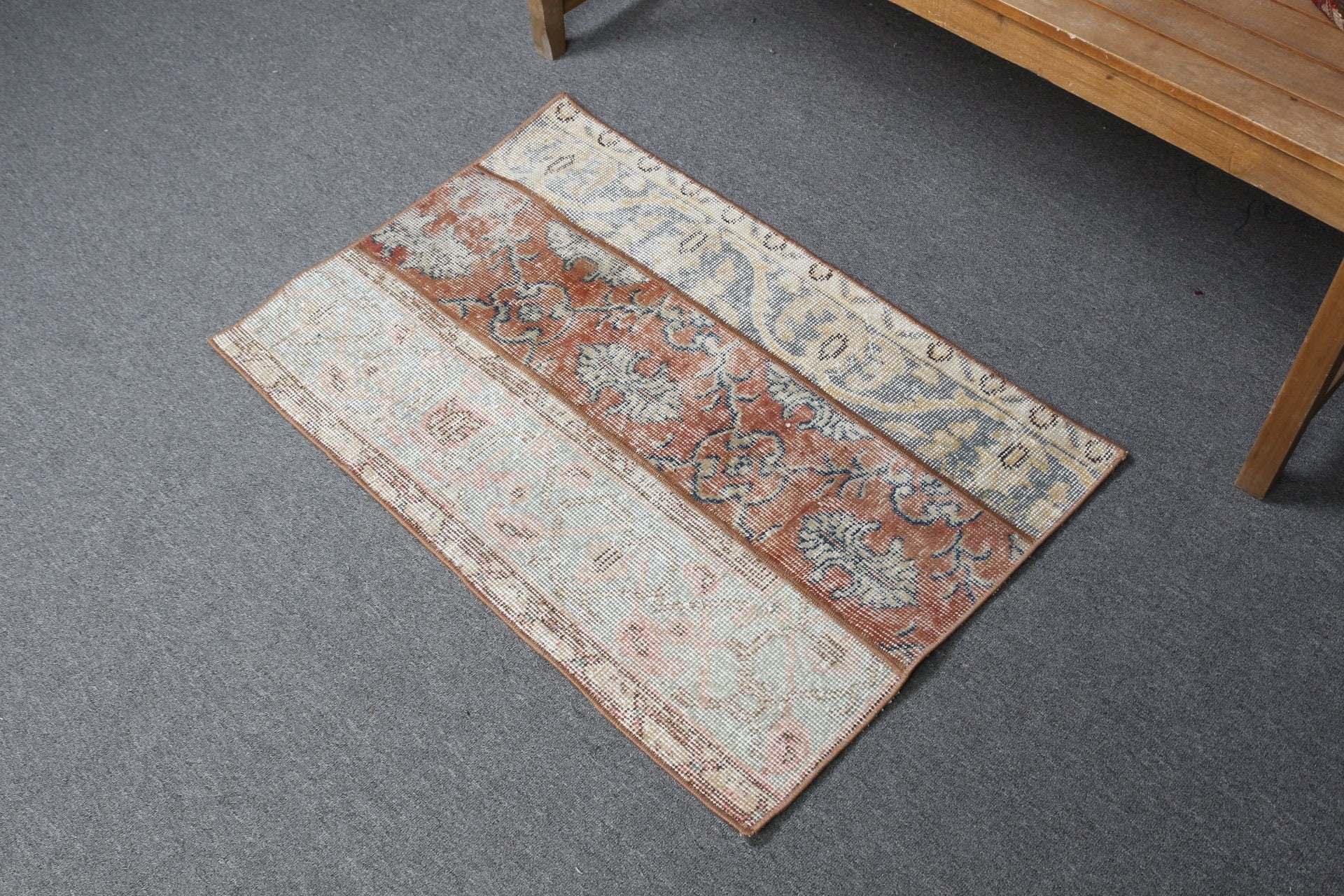 Yün Halılar, 2.1x3.1 ft Küçük Halı, Yatak Odası Halısı, Türk Halıları, Turuncu Zemin Halısı, Vintage Halı, Giriş Halısı, Kapı Paspas Halıları, Yatak Odası Halıları