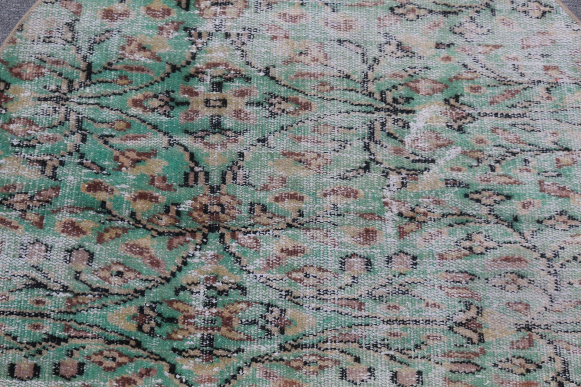 Yeşil Oushak Halı, Mutfak Halısı, Anadolu Halısı, 3,1x3,1 ft Küçük Halı, Çocuk Halısı, Soyut Halı, Türk Halıları, Yatak Odası Halısı, Vintage Halılar