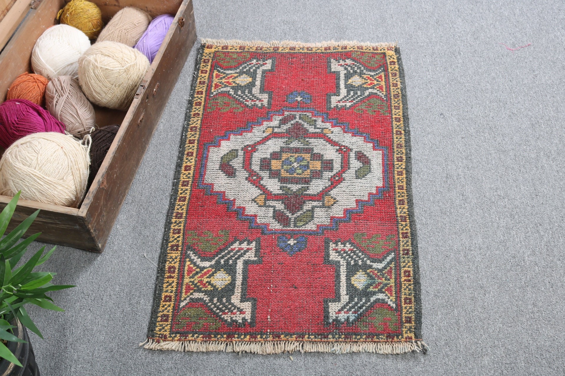 Vintage Halı, Mutfak Halısı, Giriş Halıları, Türk Halıları, Boho Halısı, Giriş Halıları, Kapı Paspas Halıları, 1.8x2.9 ft Küçük Halı, Yün Halı, Kırmızı Modern Halı