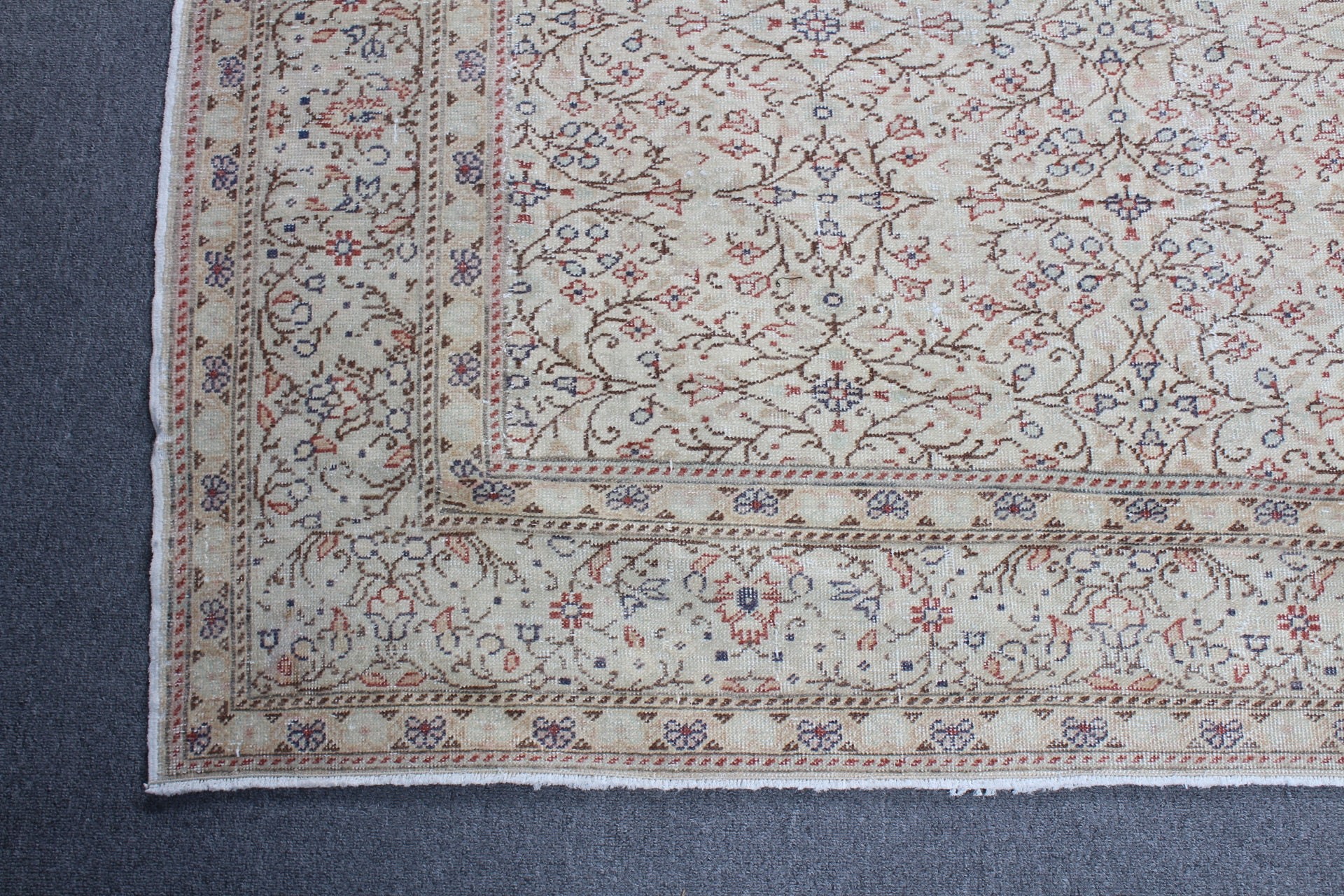 Yatak Odası Halısı, Oturma Odası Halıları, Vintage Halı, 6.3x9.4 ft Büyük Halı, Fas Halısı, Aztek Halıları, Bej Oushak Halısı, Türk Halıları