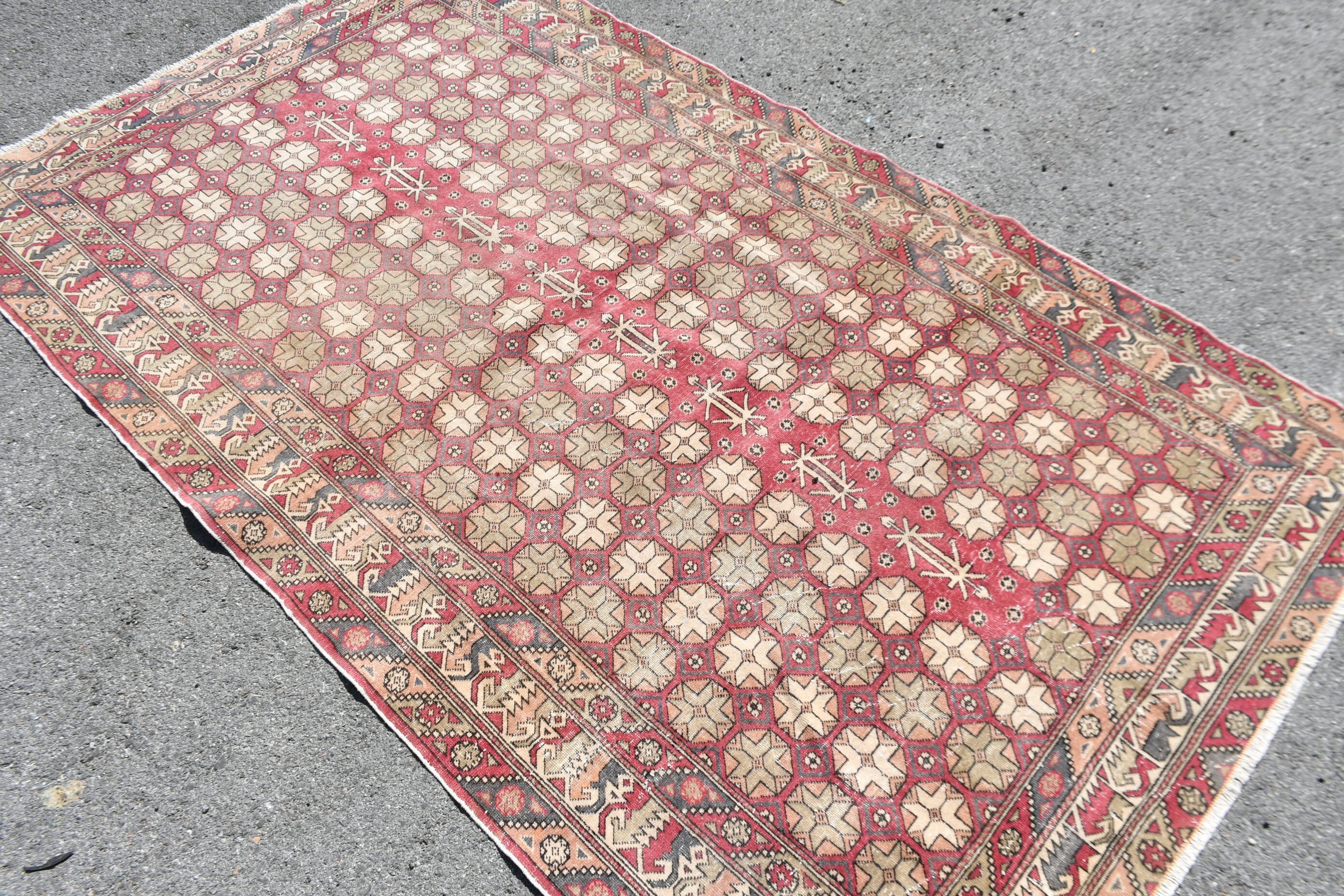 Oriental Rug, Distressed Rugs, Nursery Rugs, Red  4.5x7.8 ft Area Rugs, Kitchen Rug, Anatolian Rug, Vintage Rug, Turkish Rugs