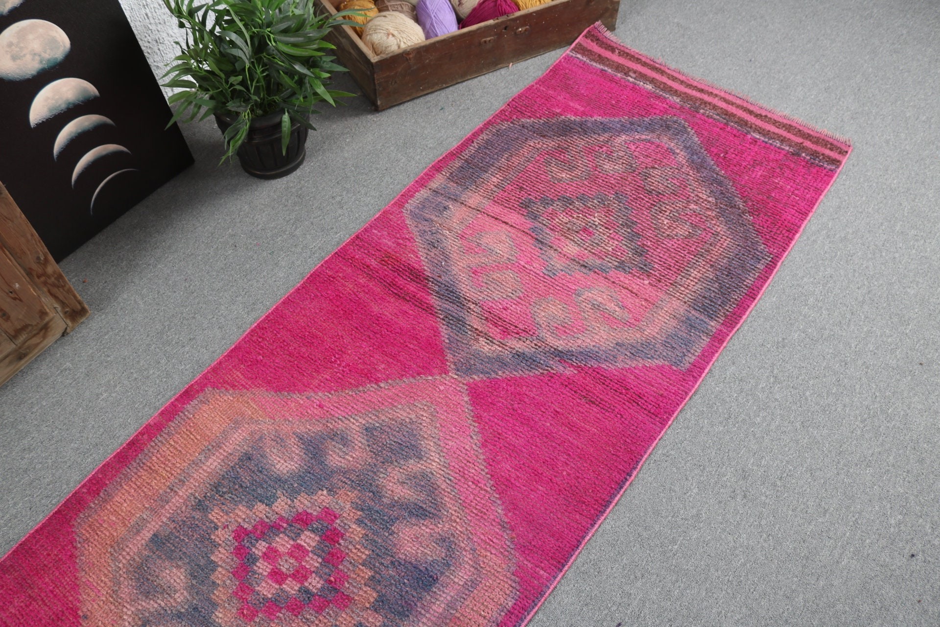 Koridor Halıları, Pembe 2.4x10.7 ft Runner Halıları, Dekoratif Halılar, Türk Halısı, Lüks Halı, Merdiven Halıları, Bildiri Halısı, Vintage Halı