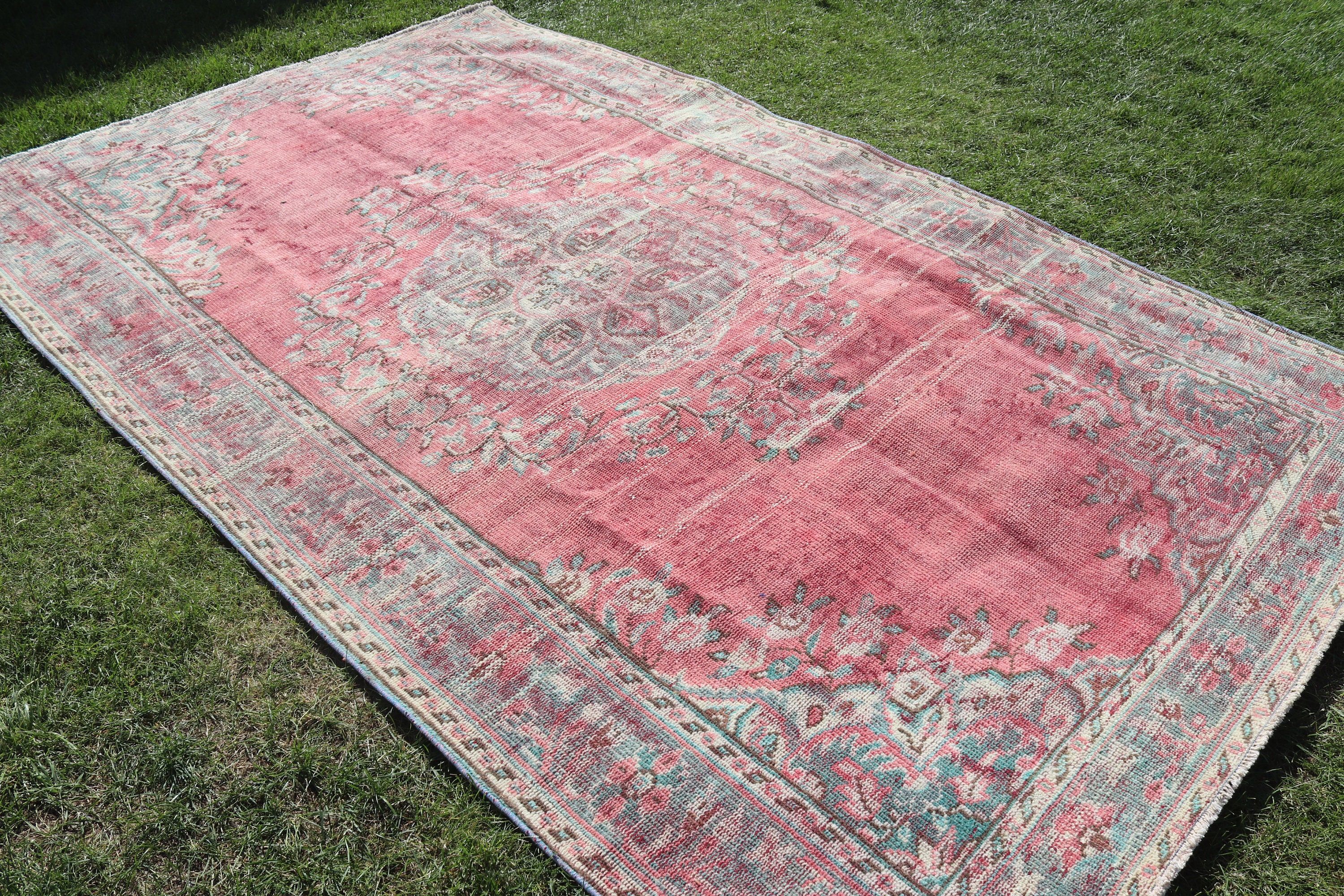 Large Oushak Rug, Vintage Rug, Living Room Rug, Rugs for Salon, Turkish Rug, Wool Rugs, 5.9x9.6 ft Large Rugs, Boho Rugs, Pink Boho Rugs