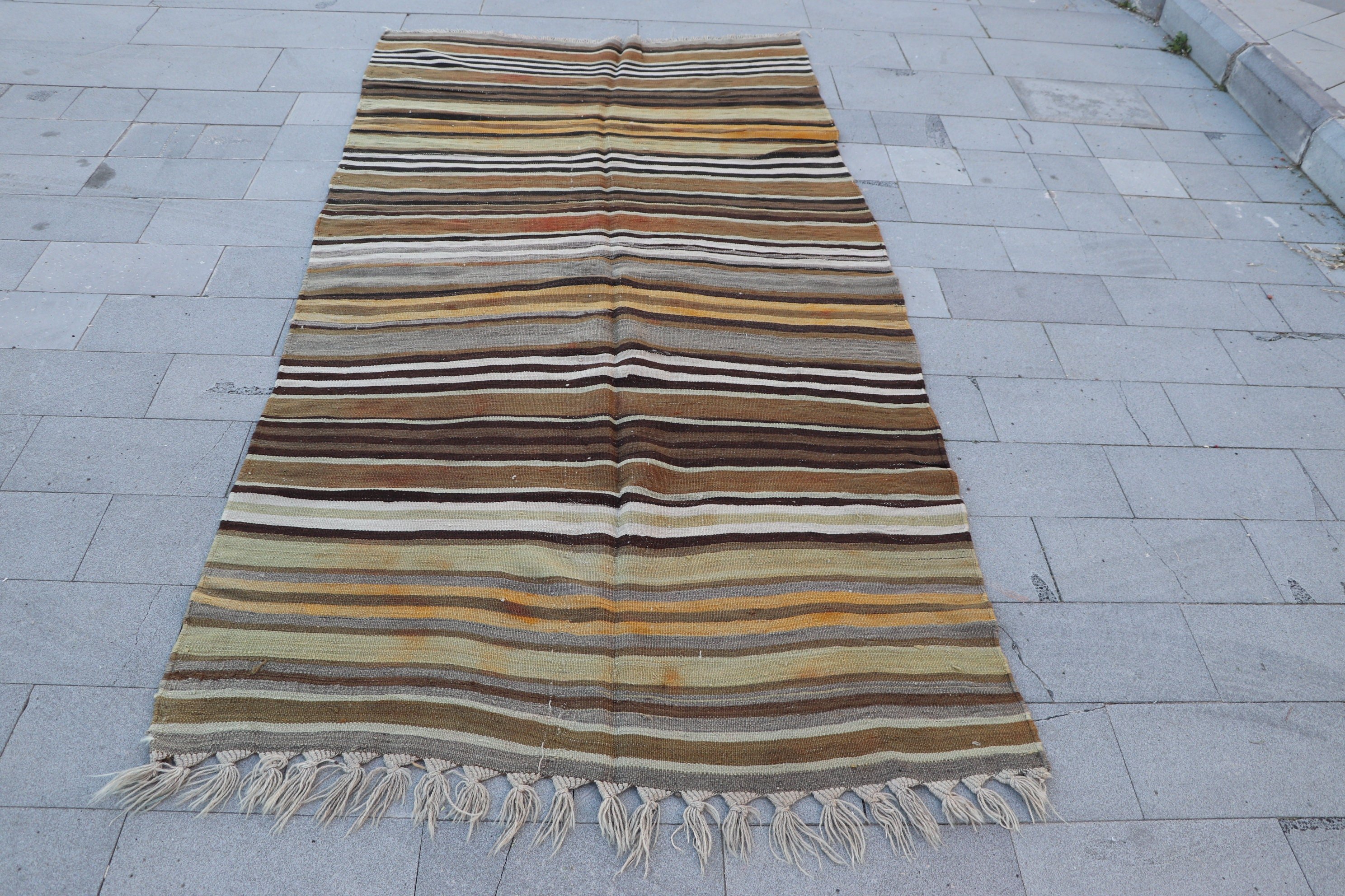 Türk Halısı, Vintage Halılar, Oushak Halıları, Vintage Dekor Halısı, Kilim, Kahverengi Anadolu Halıları, Mutfak Halısı, 4.1x8.4 ft Alan Halıları, Alan Kilimleri