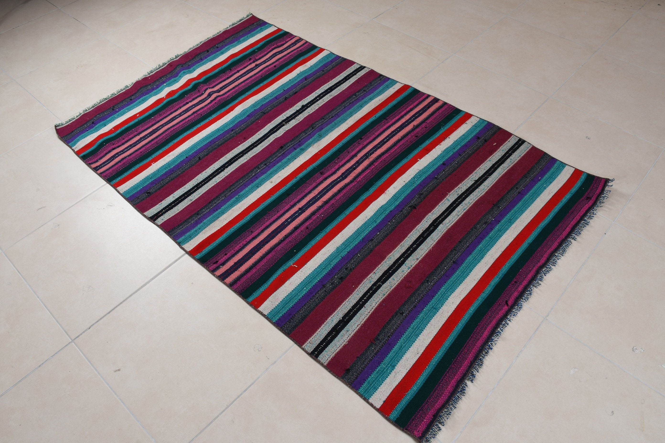 Kilim, Indoor Rug, Turkish Rugs, Antique Rug, Floor Rug, Purple  4x6.3 ft Area Rug, Vintage Rug, Rugs for Area