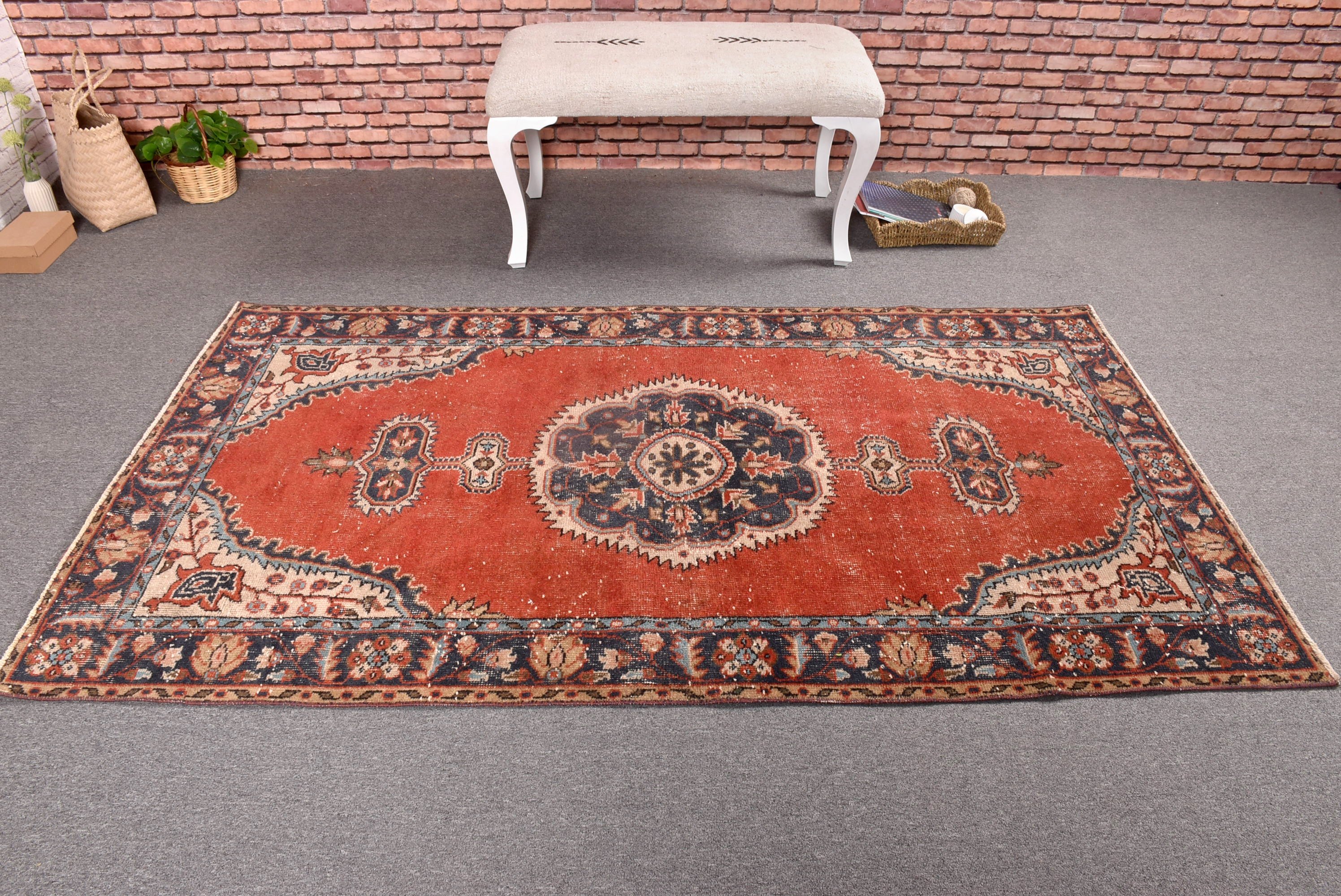 Oriental Rug, Red Handwoven Rug, Bedroom Rugs, Vintage Rugs, Oushak Area Rug, 3.8x6.7 ft Area Rug, Turkish Rug, Vintage Area Rugs