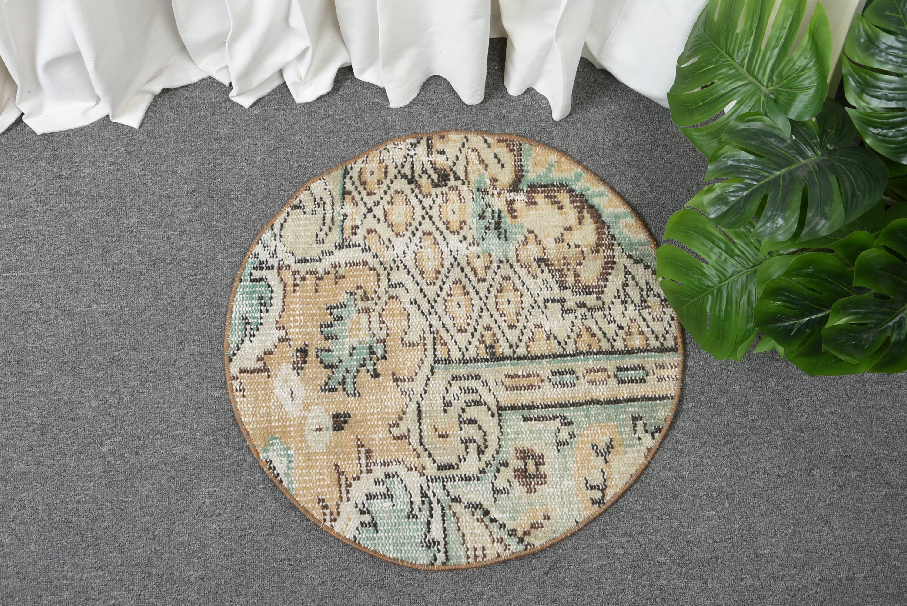 Home Decor Rug, Rugs for Bathroom, Bedroom Rugs, Beige Kitchen Rug, Vintage Rugs, 1.8x1.8 ft Small Rug, Bath Rug, Turkish Rug, Floor Rug