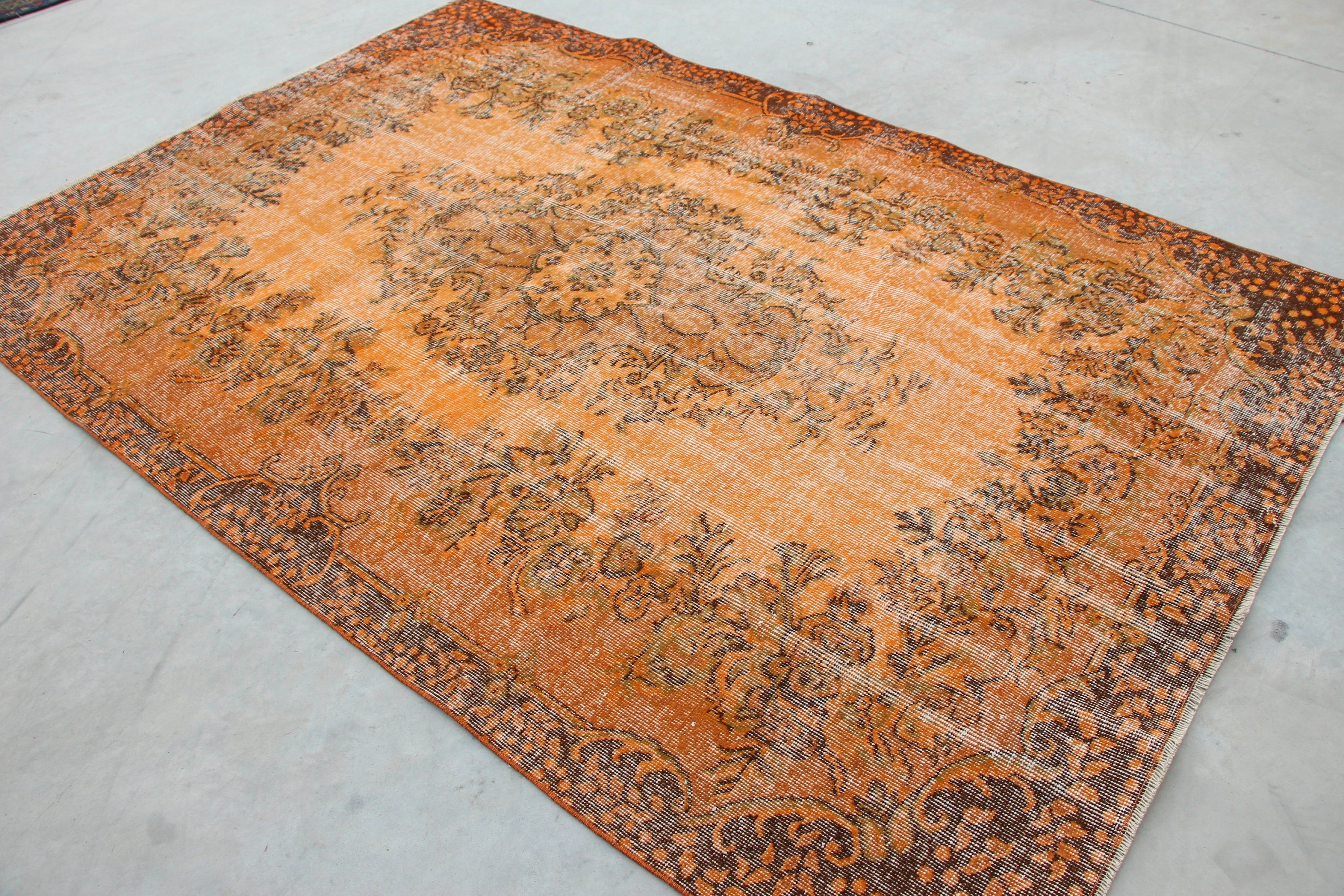 Dining Room Rug, Vintage Rugs, Orange Bedroom Rug, Turkish Rug, 5.7x8.5 ft Large Rugs, Rugs for Living Room, Floor Rug