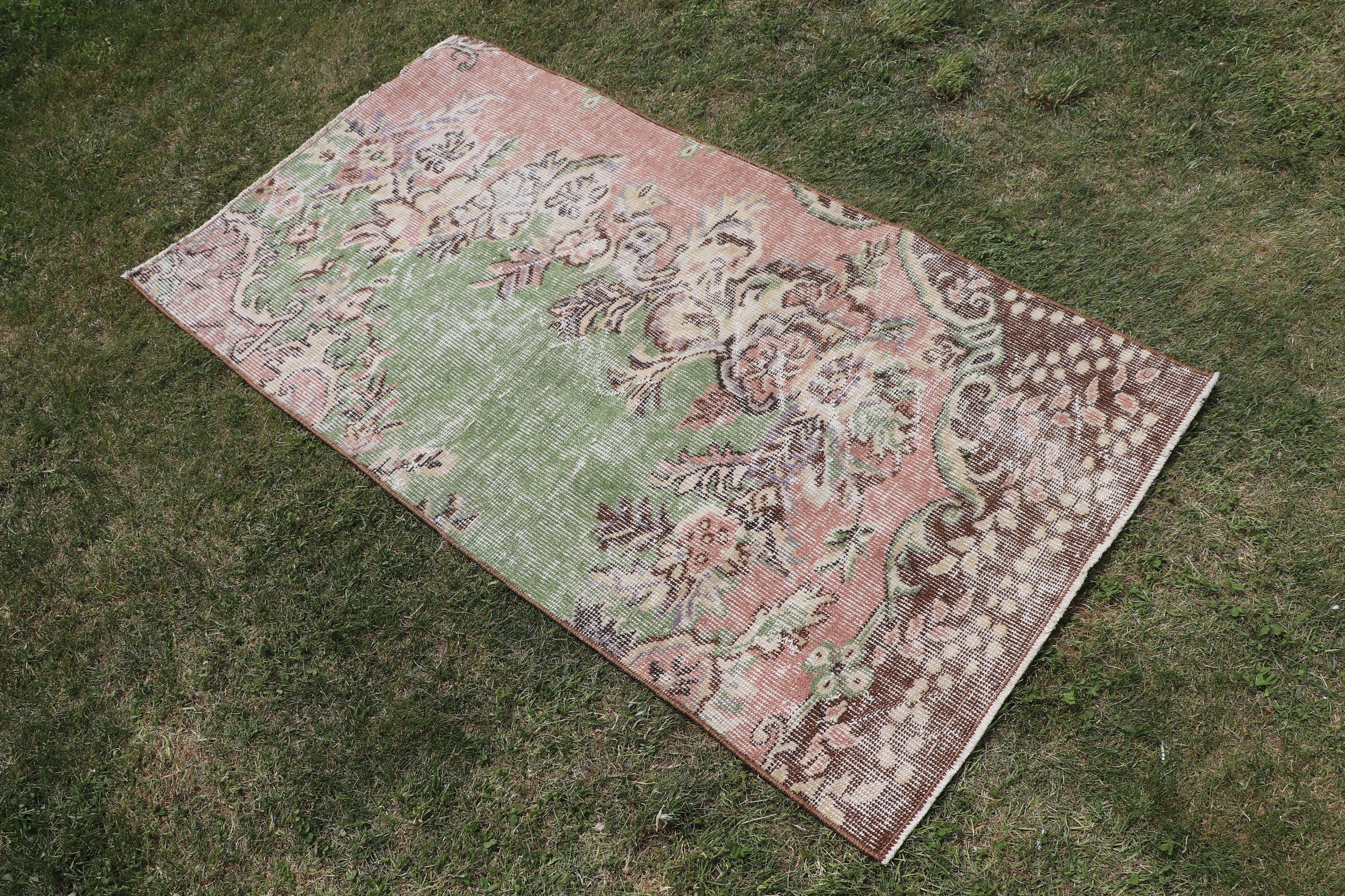 Vintage Rugs, Green Home Decor Rug, Modern Rug, Entry Rugs, Turkish Rug, Rugs for Nursery, Wool Rugs, 2.4x4.6 ft Small Rugs, Car Mat Rug