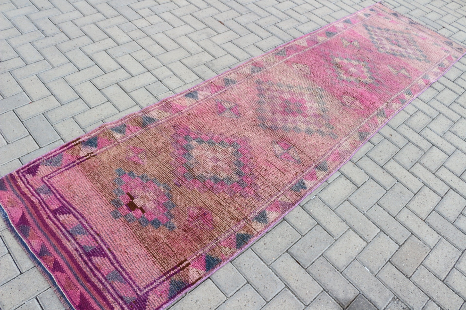 Vintage Rug, 2.8x10.2 ft Runner Rugs, Antique Rugs, Cool Rug, Stair Rugs, Pink Anatolian Rugs, Rugs for Hallway, Turkish Rug, Hallway Rug