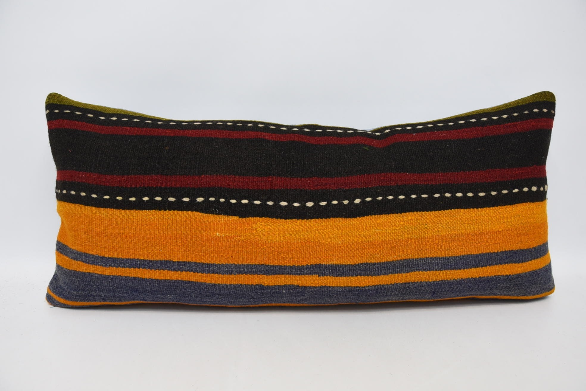 Boho Pillow, Handmade Rug Seat Pillow Cover, Kilim Cushion Sham, Ethnic Pillow Case, 16"x36" Orange Cushion Case, Turkish Pillow