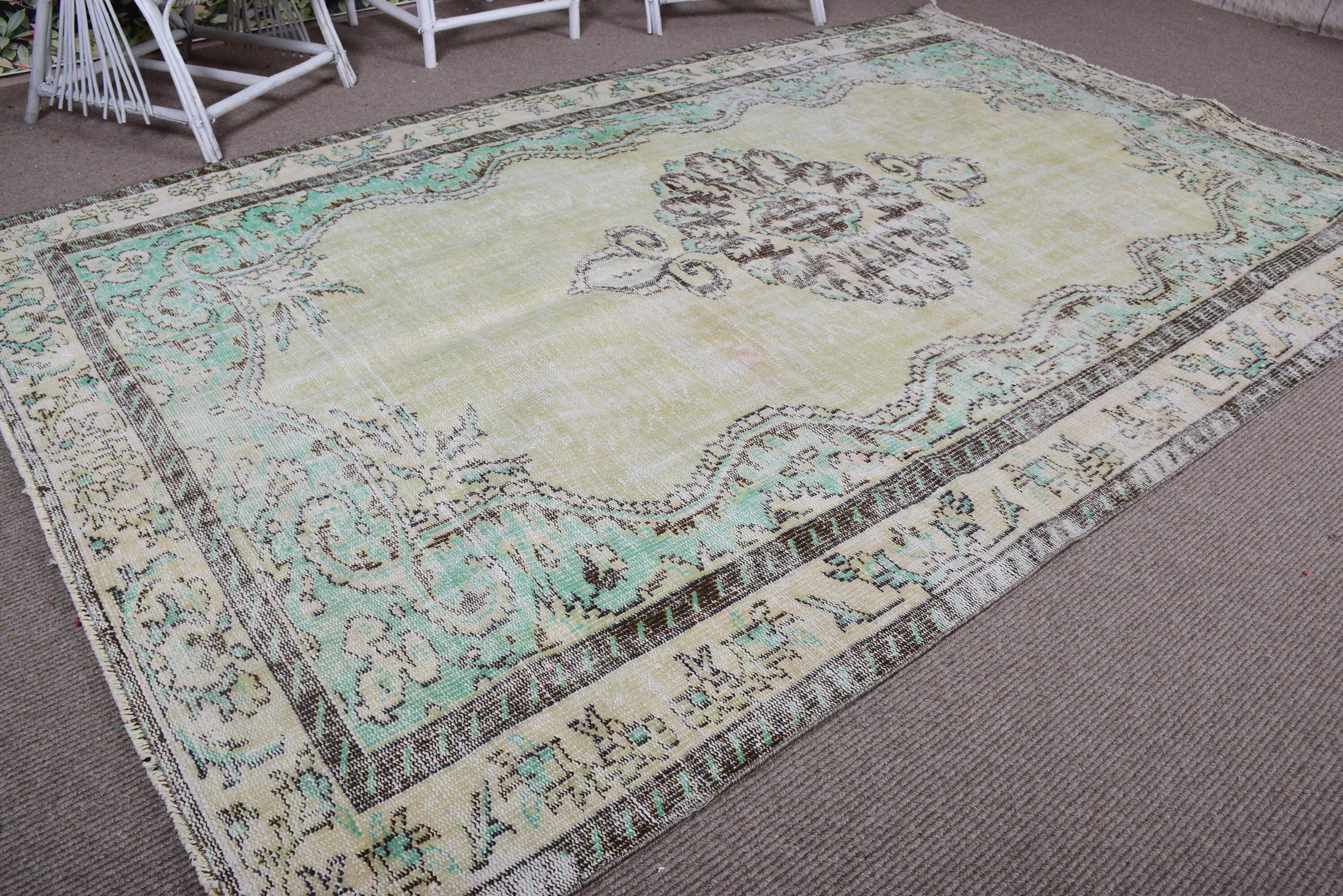 Turkey Rug, Large Boho Rugs, Floor Rug, Turkish Rugs, 6x9.6 ft Large Rugs, Bedroom Rugs, Green Cool Rugs, Vintage Rug, Large Oushak Rug