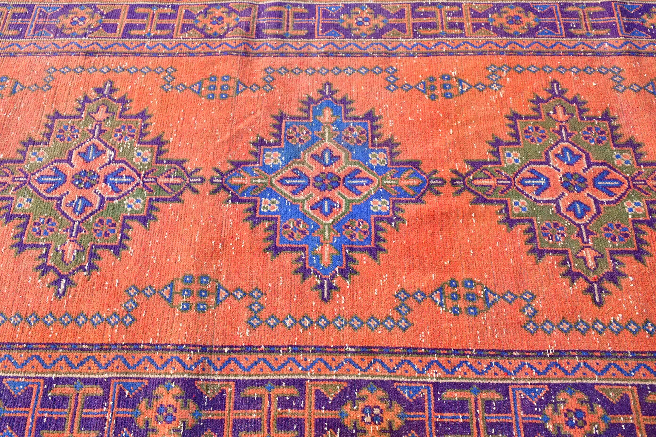 Rugs for Kitchen, 4.2x11.2 ft Runner Rug, Vintage Rug, Orange Bedroom Rug, Turkish Rugs, Corridor Rug, Anatolian Rug