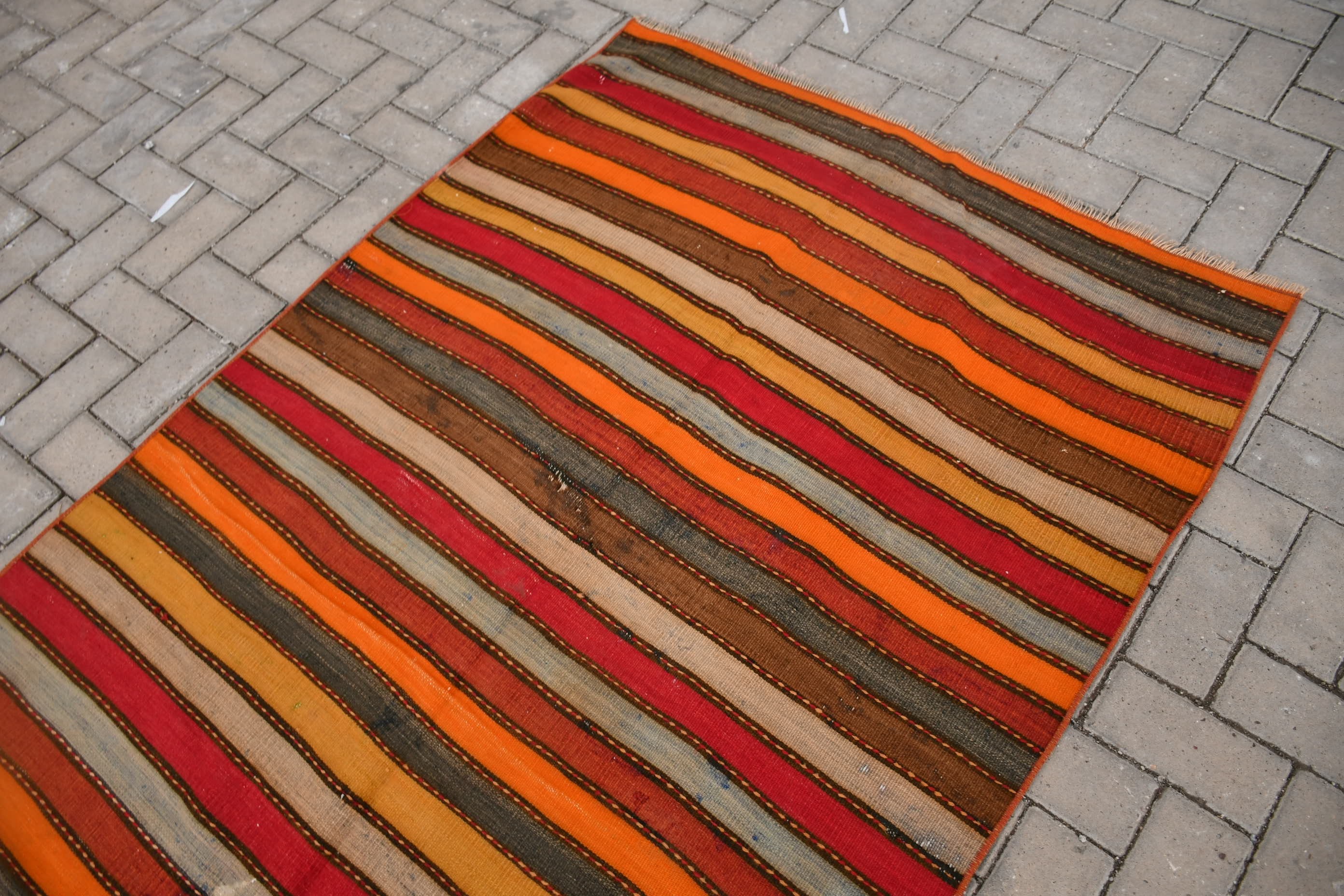 Oturma Odası Kilim, Antik Kilim, Türk Kilim, Turuncu Ev dekoru Kilim, 116x200 cm Oturma odası Kilim, Yemek odası Kilim, Mutfak Kilim