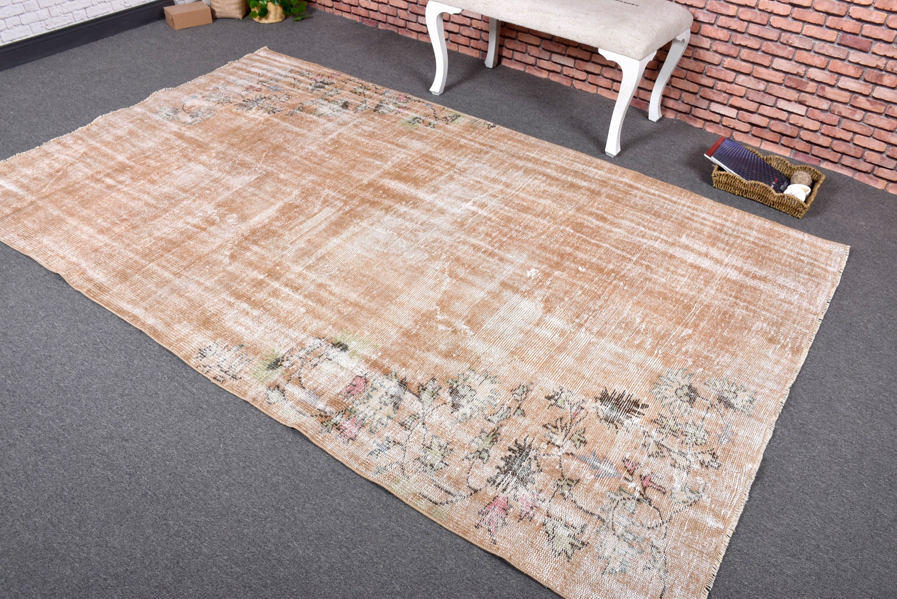 Aztec Rug, Vintage Rugs, Large Boho Rug, Brown Luxury Rugs, Oushak Rugs, Bedroom Rugs, 5.2x8.5 ft Large Rug, Floor Rug, Turkish Rugs