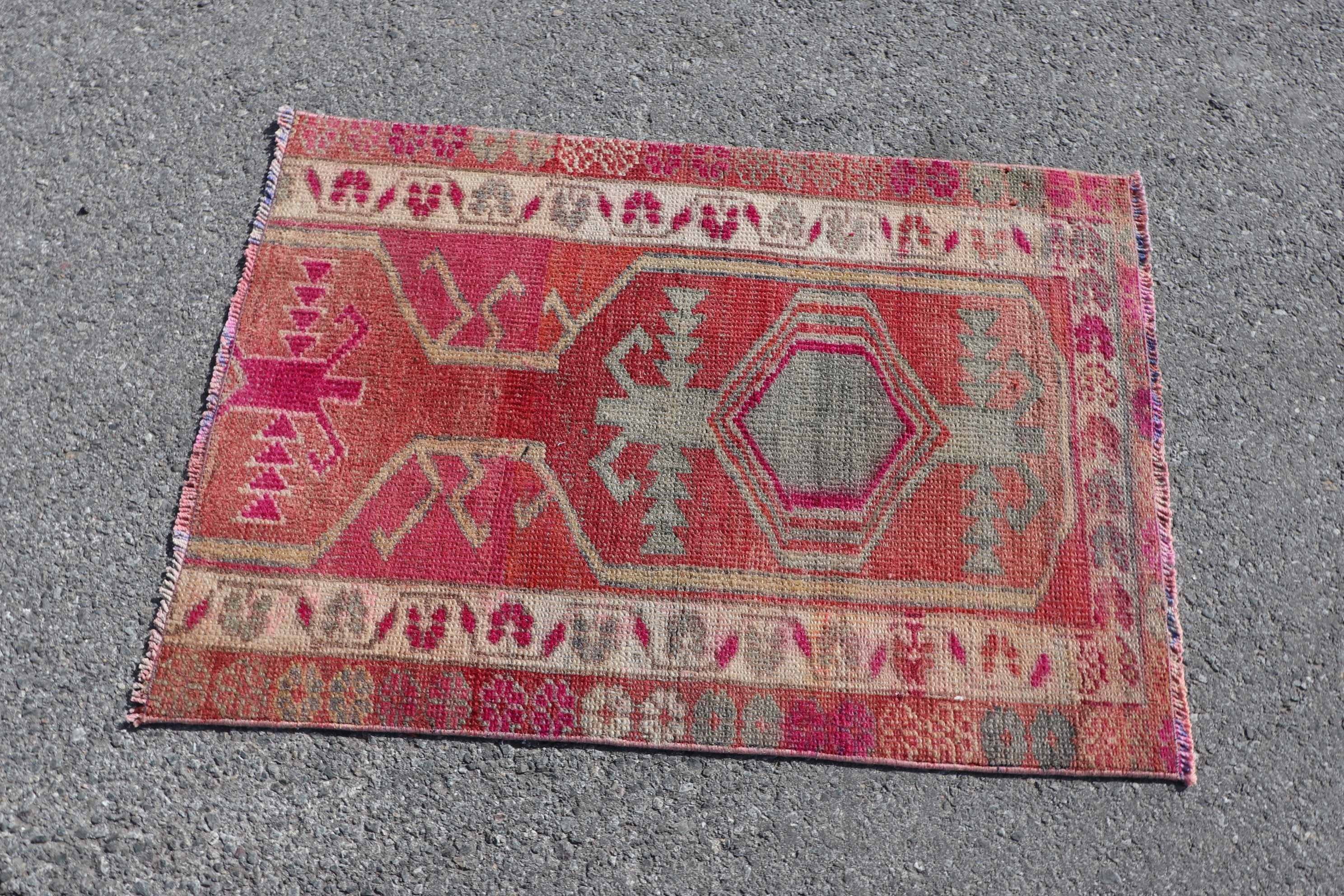 Vintage Rug, Turkish Rug, Bathroom Rug, Rugs for Bathroom, Oushak Rug, 2.4x3.4 ft Small Rug, Cute Rug, Red Cool Rug, Floor Rug, Nursery Rug