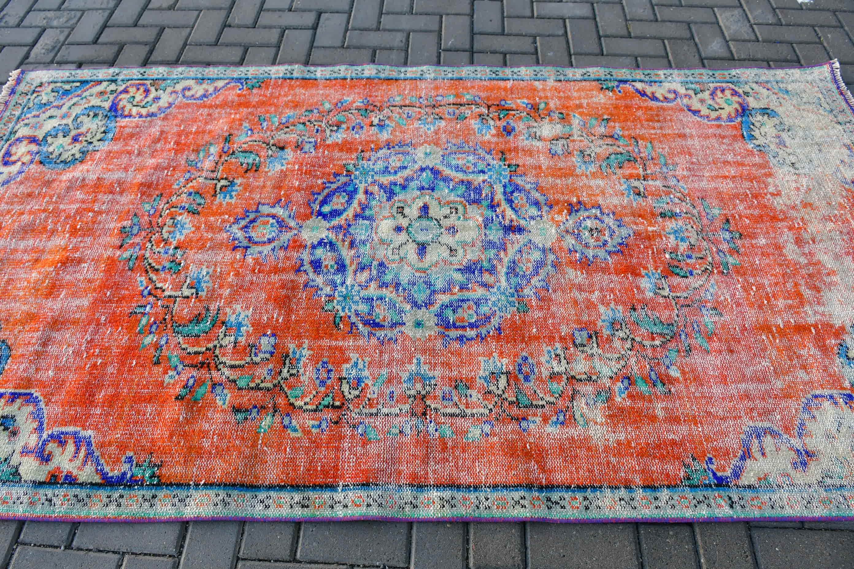 Orange Cool Rugs, 4.5x8.1 ft Area Rugs, Kitchen Rug, Dining Room Rug, Floor Rug, Vintage Rug, Rugs for Area, Turkish Rug