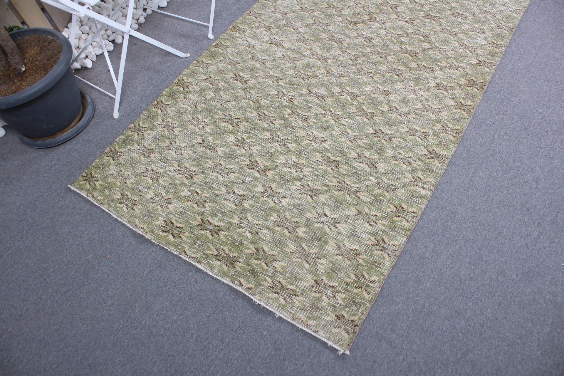 Kitchen Rug, Oushak Rug, Indoor Rug, Green  3.7x6.8 ft Area Rugs, Wedding Rugs, Vintage Rug, Turkish Rug, Rugs for Indoor