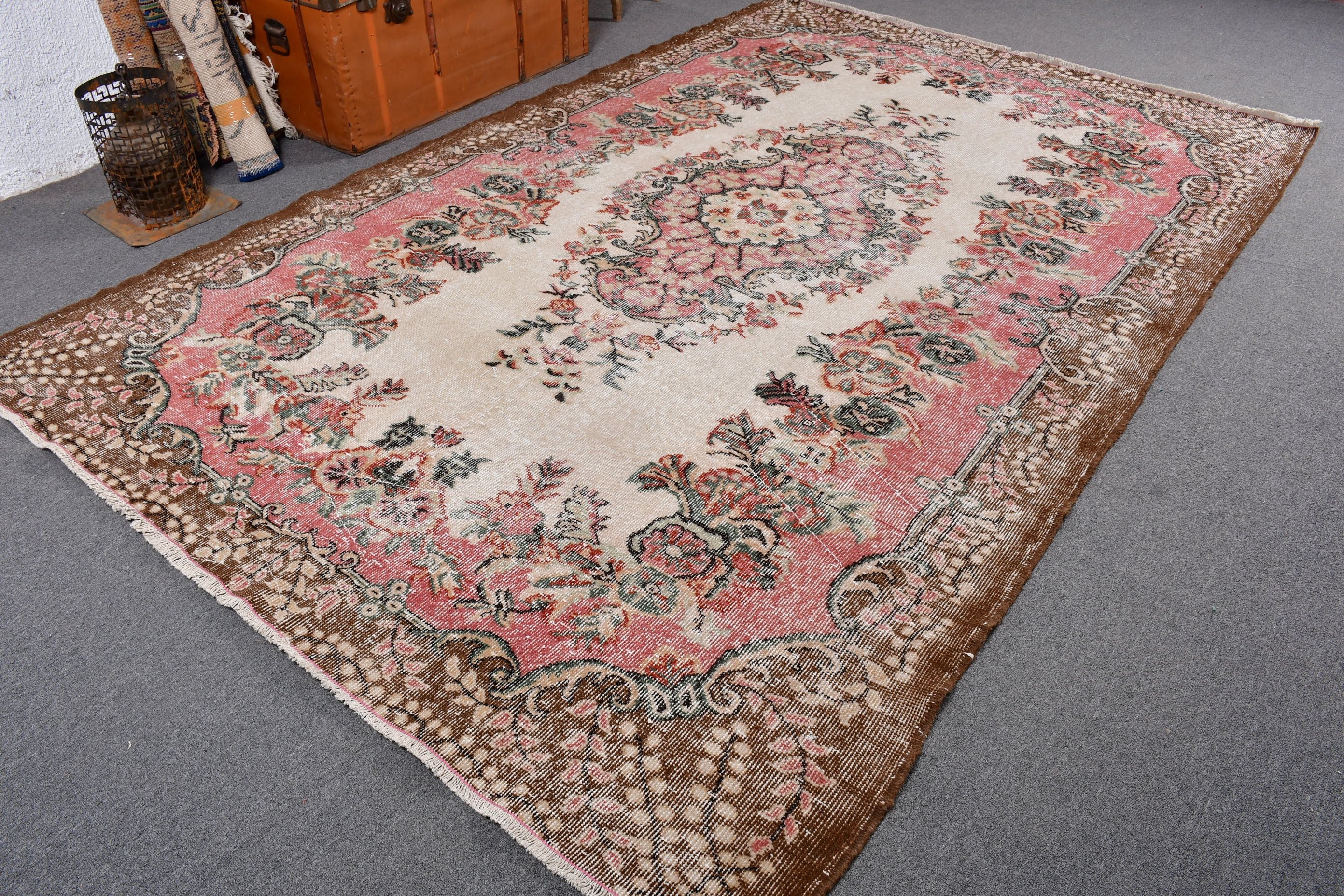 Yemek Odası Halıları, Büyük Oushak Halısı, Türk Halısı, Vintage Halı, 6.5x10 ft Büyük Halı, Kabile Halısı, Fas Halısı, Boho Halısı, Bej Açıklama Halıları