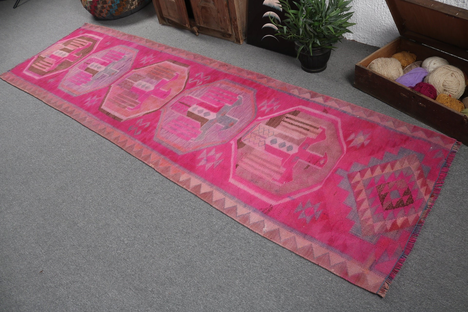 Turkish Rug, Vintage Runner Rug, Modern Rugs, 3x10.1 ft Runner Rugs, Anatolian Rug, Hallway Rug, Tribal Rug, Vintage Rugs, Pink Bedroom Rug