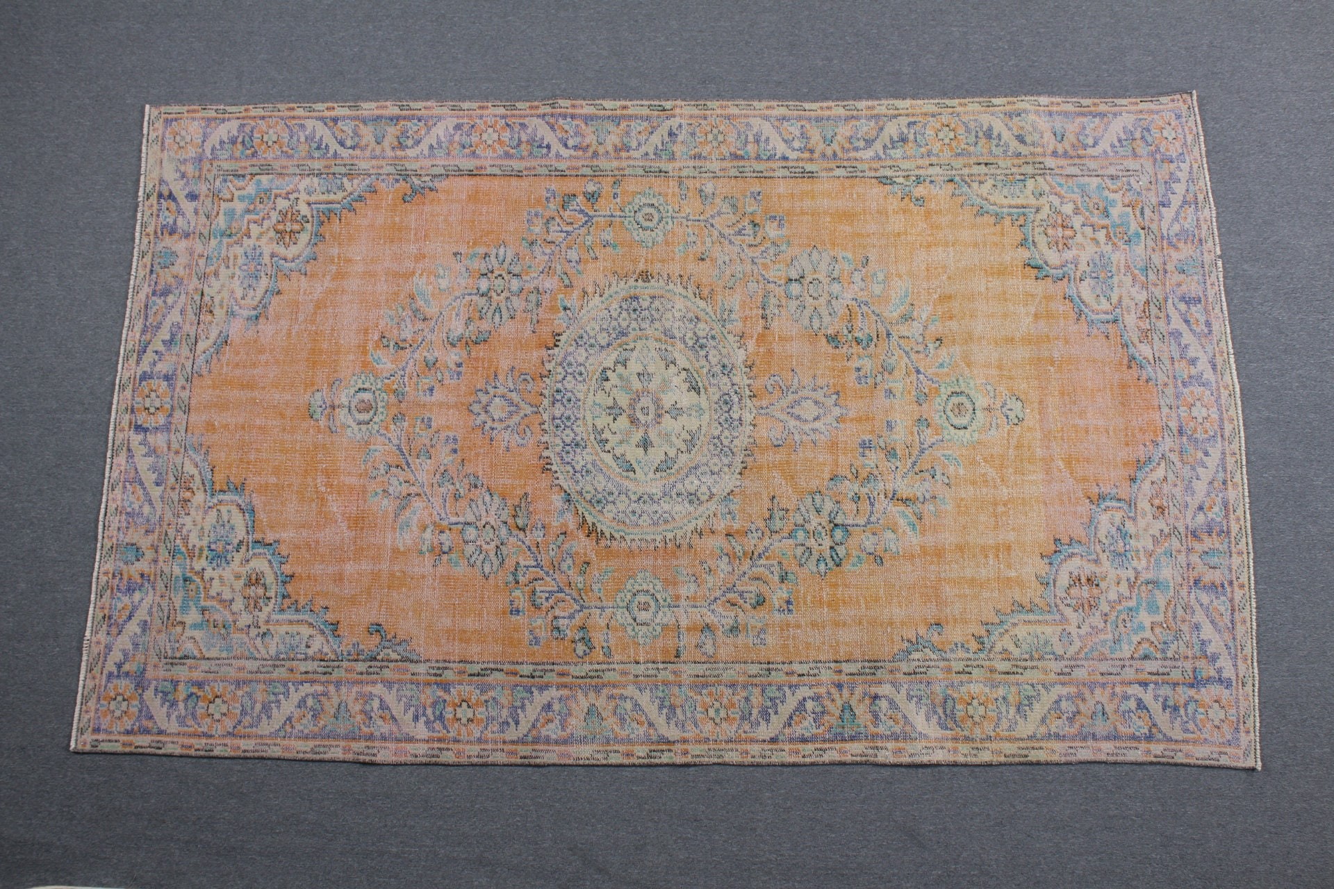 Vintage Halılar, Salon Halısı, Ev Dekor Halısı, Yatak Odası Halıları, Türk Halısı, Antika Halı, 5.4x8.9 ft Büyük Halı, Turuncu Yün Halı, Yatak Odası Halısı