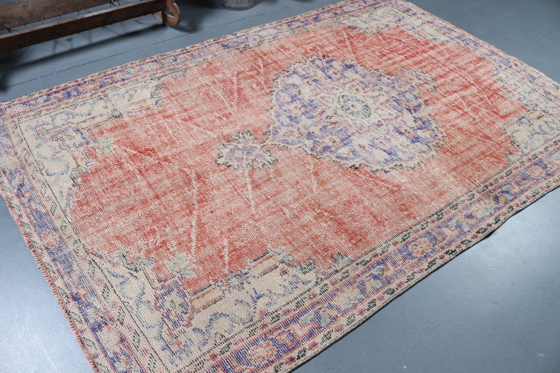 Vintage Rugs, Dining Room Rug, Antique Rug, Orange Anatolian Rug, Salon Rugs, 5.6x8.2 ft Large Rug, Muted Rug, Turkish Rug