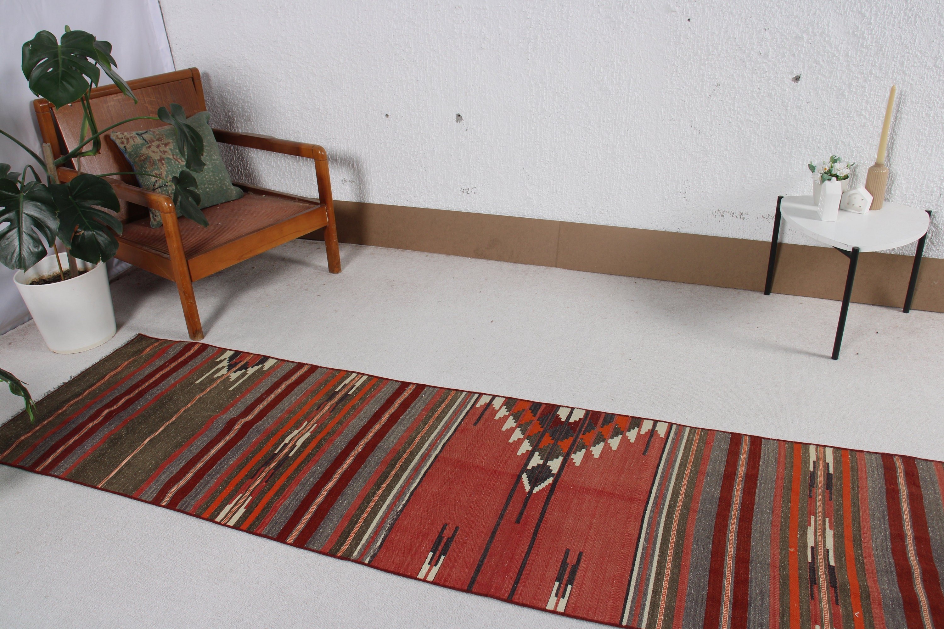 2.2x9.8 ft Runner Halıları, Kırmızı Geometrik Halı, Runner Halıları, Koridor Halısı, Vintage Halı, Ev Dekor Halısı, Türk Halıları, Kilim, Nötr Halılar