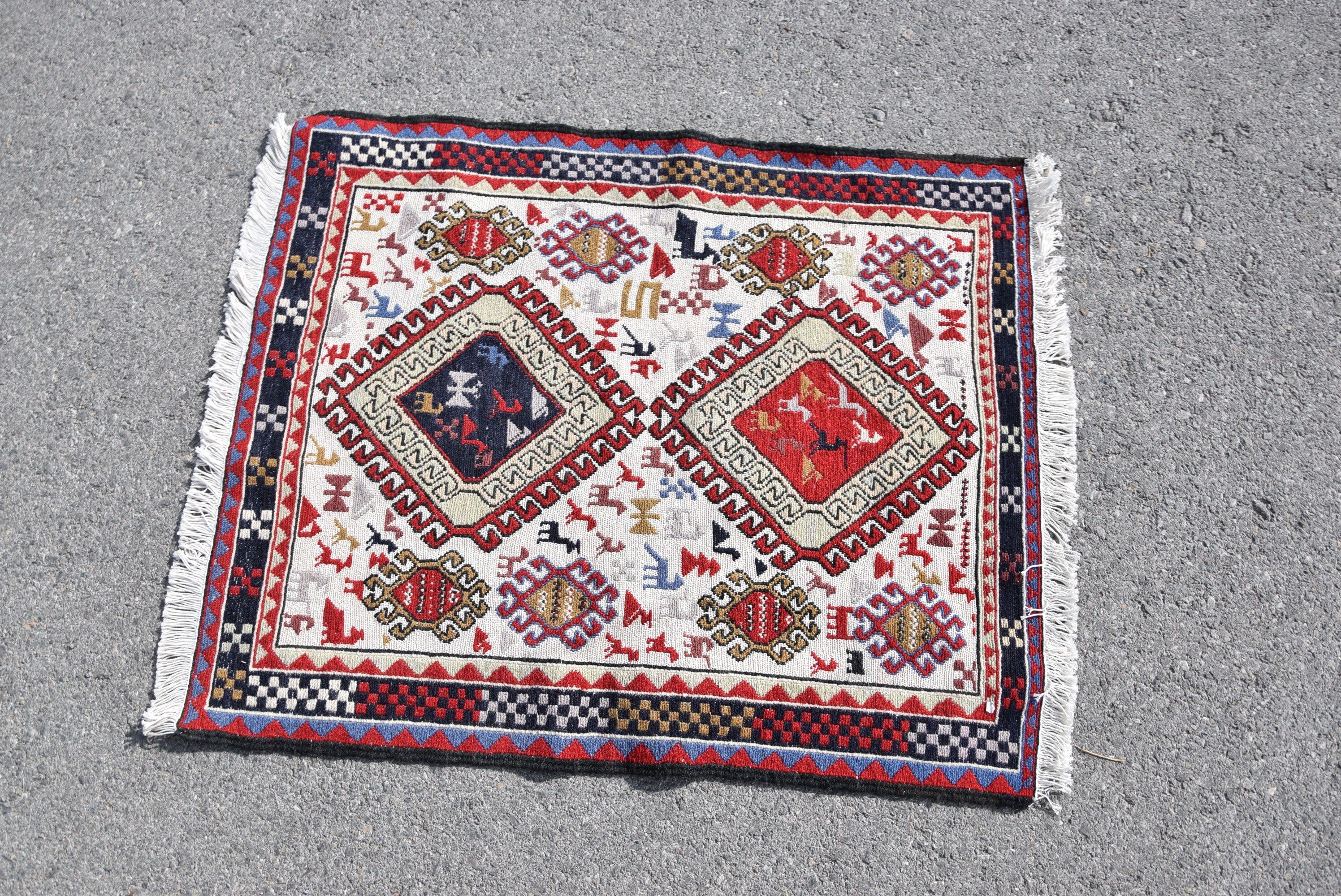 Nursery Rugs, Floor Rugs, Rugs for Bedroom, 2.5x3 ft Small Rug, Red Floor Rug, Kilim, Vintage Rug, Kitchen Rugs, Wool Rug, Turkish Rug