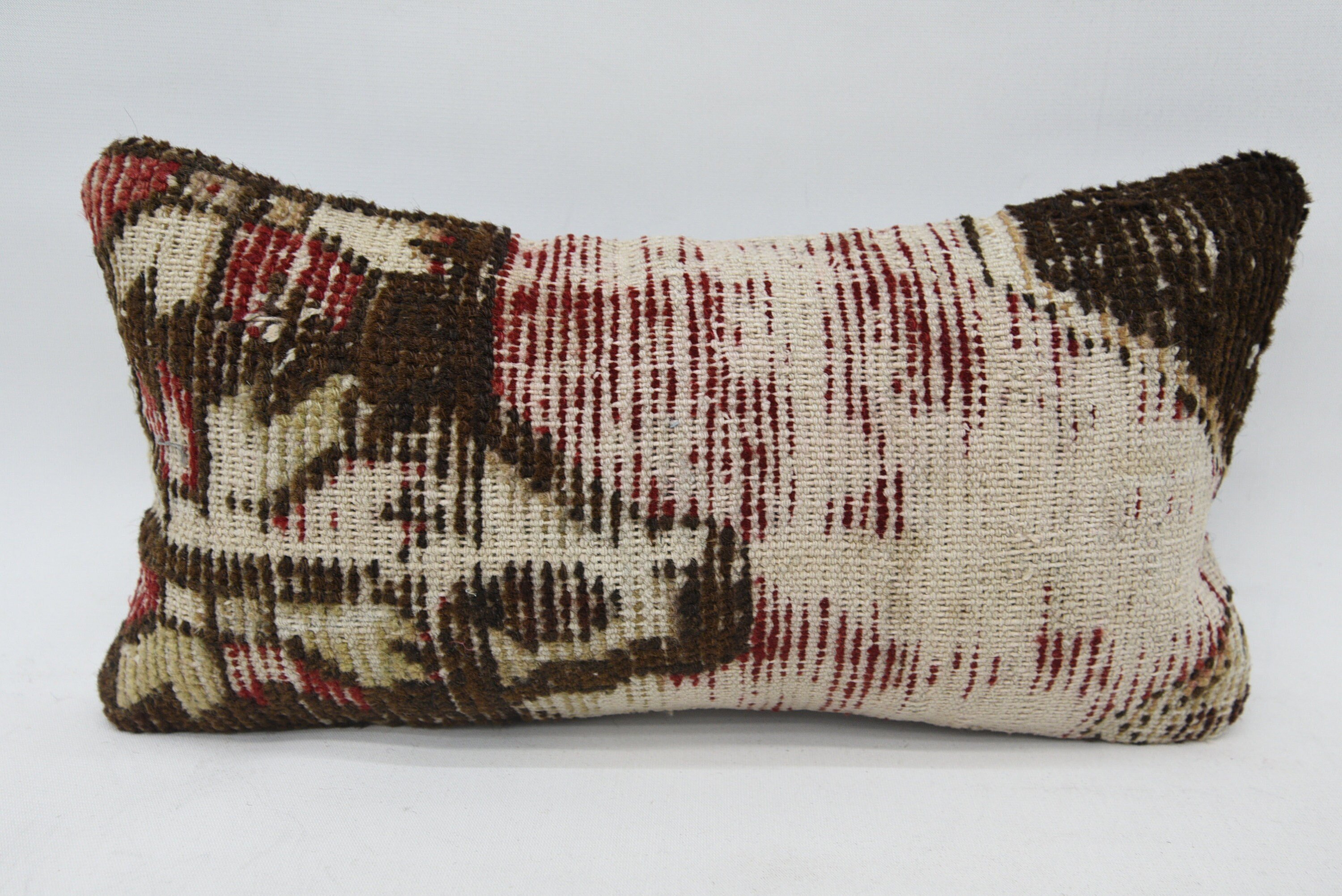 Turkish Corner Cushion, Kilim Pillow Cover, Ethnical Kilim Rug Pillow, Turkish Pillow, 8"x16" Brown Cushion Cover