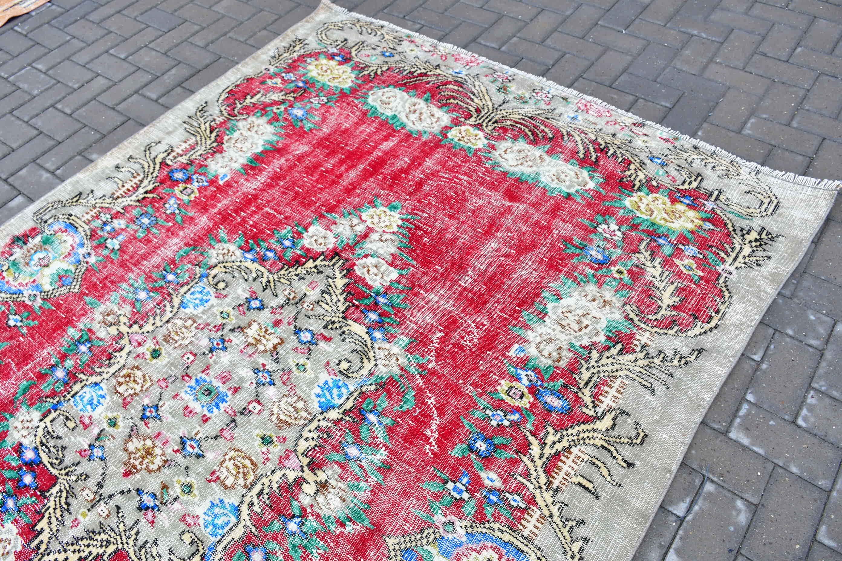 5.9x8.9 ft Large Rug, Cool Rugs, Oriental Rugs, Bedroom Rug, Salon Rug, Vintage Rug, Red Oushak Rugs, Turkish Rugs, Rugs for Living Room