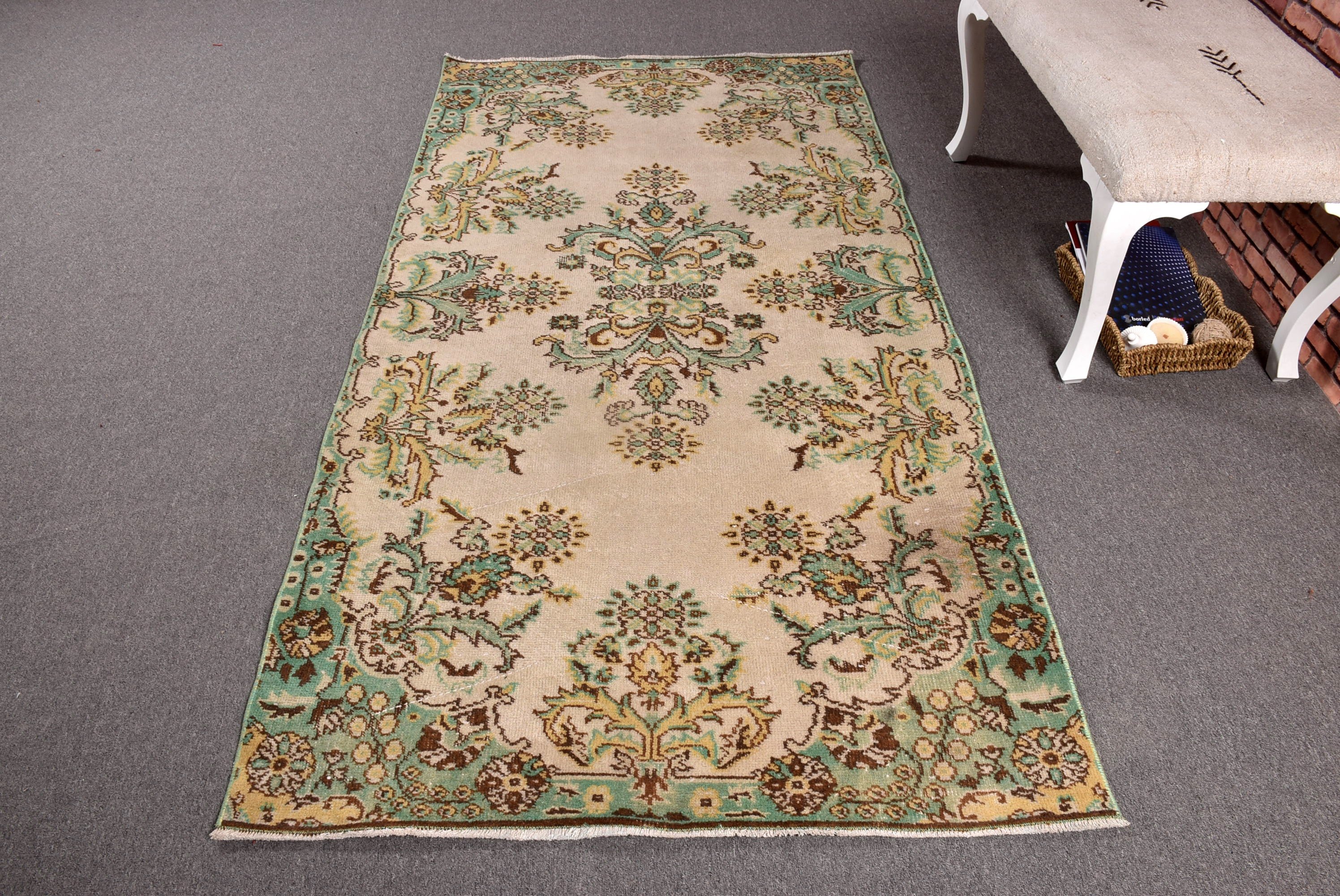 Wool Rug, Anatolian Rug, Rugs for Bedroom, Vintage Rugs, Turkish Rug, 3.7x7.3 ft Area Rug, Dining Room Rug, Nursery Rug, Beige Floor Rug