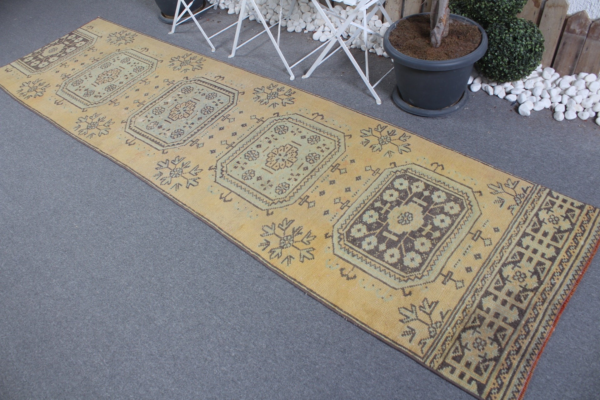 Vintage Rug, Yellow Oriental Rugs, Kitchen Rugs, Turkish Rug, Corridor Rug, 2.7x10.3 ft Runner Rug, Rugs for Corridor