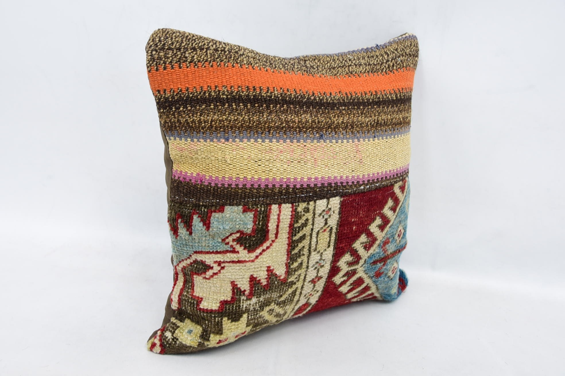 Throw Kilim Pillow, Pillow for Sofa, Bohemian Cushion Cushion Cover, 16"x16" Red Pillow, Vintage Kilim Throw Pillow