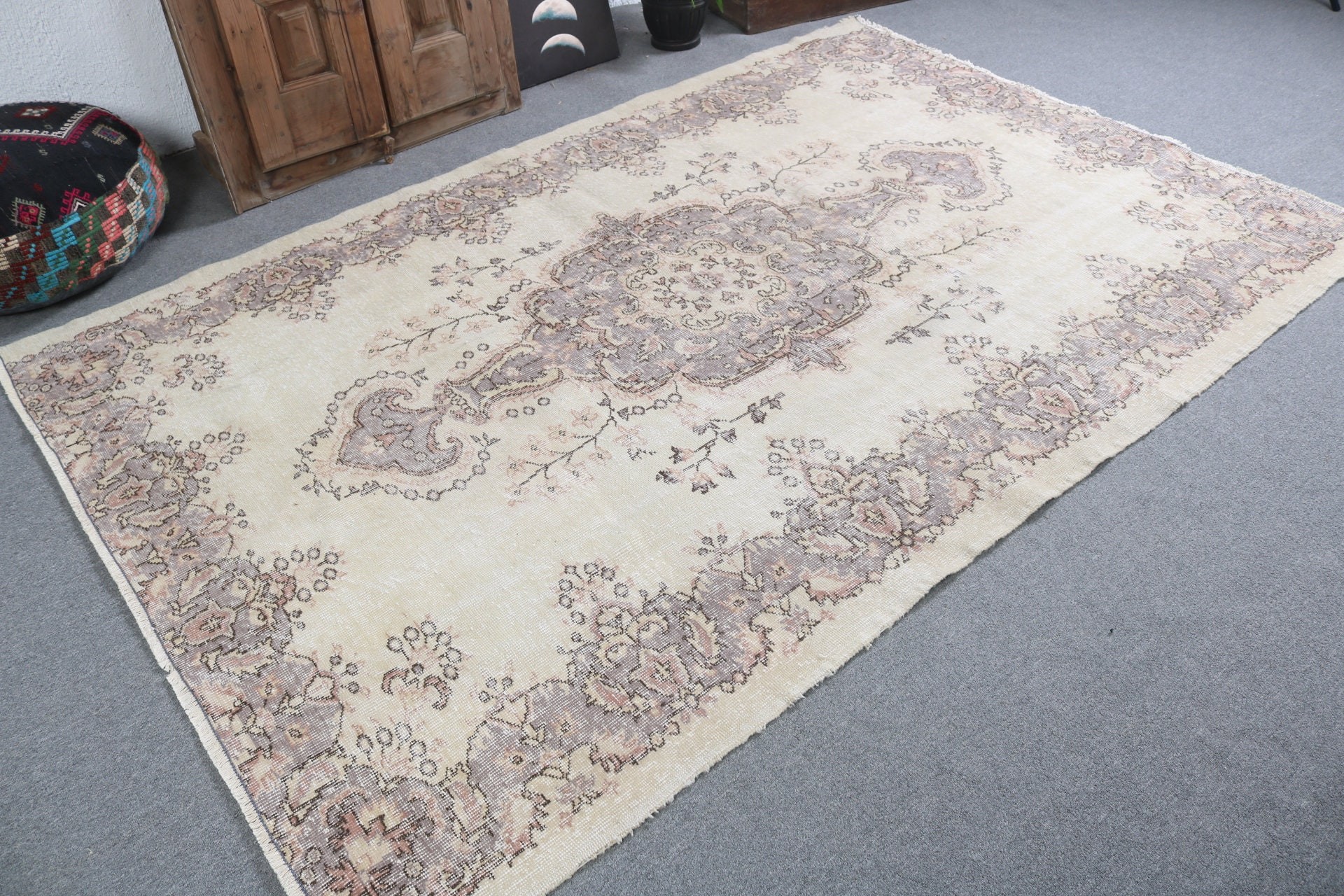 Bej 5.8x8.6 ft Büyük Halılar, Organik Halılar, Büyük Boho Halıları, Türk Halısı, Yatak Odası Halıları, Vintage Halılar, Boho Halıları, Salon Halısı