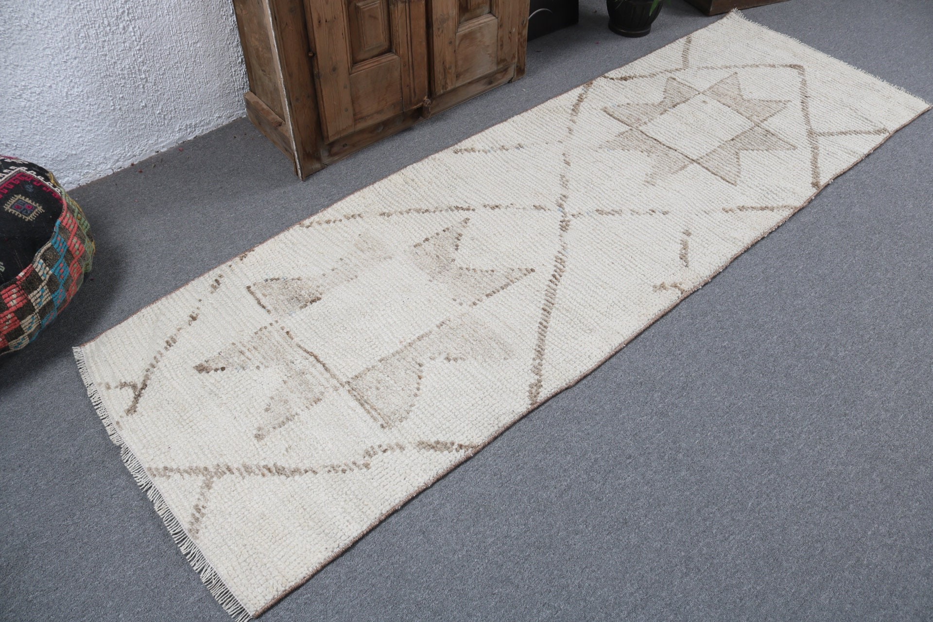 Kitchen Rugs, Vintage Rug, Beige Wool Rug, Oushak Rug, Aztec Rugs, Corridor Rugs, 2.6x8.4 ft Runner Rugs, Moroccan Rugs, Turkish Rugs