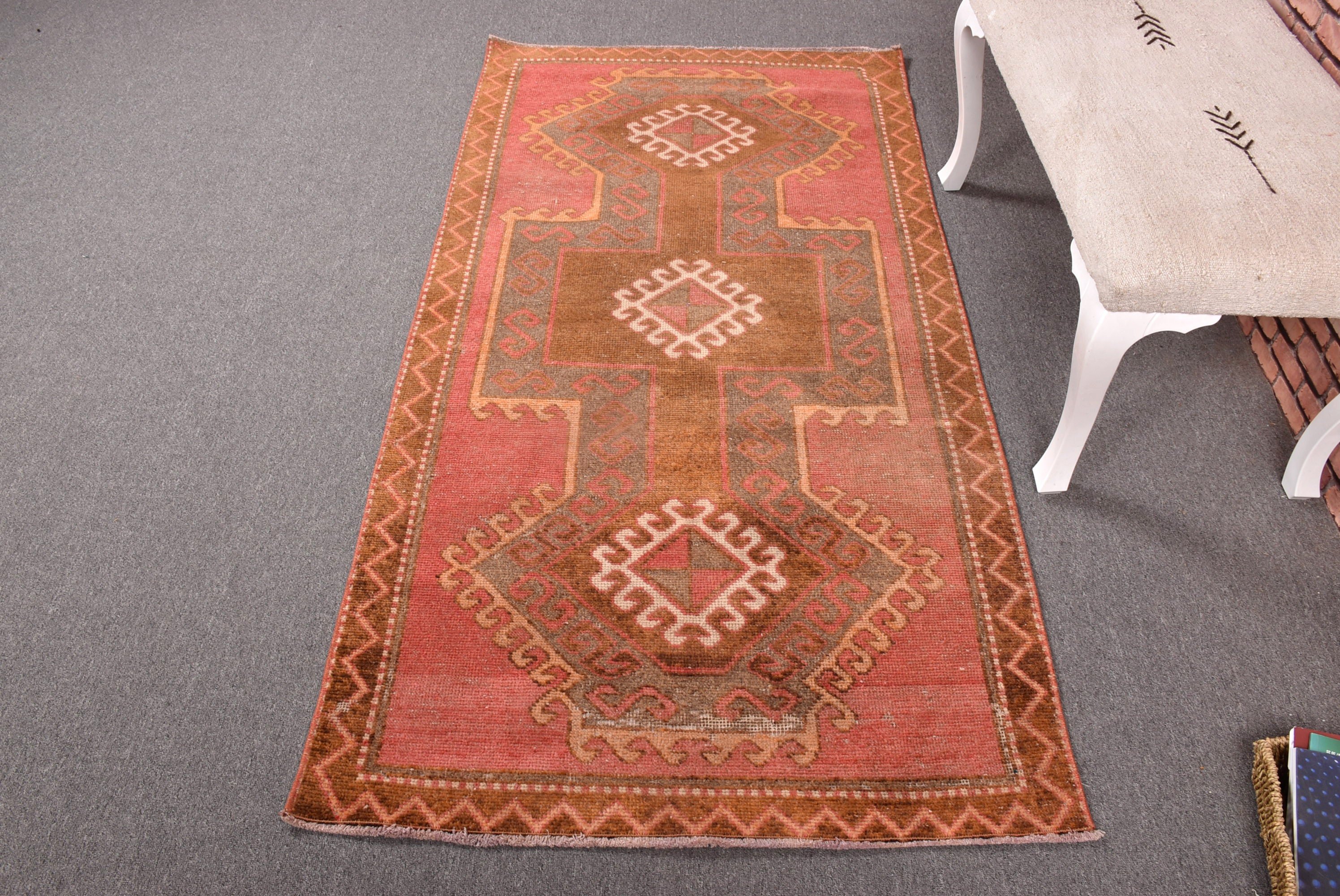 Pembe Geometrik Halılar, Düz Dokuma Halılar, Türk Halıları, Boho Vurgulu Halılar, Antika Halılar, Vintage Halı, 3,2x6,4 ft Aksanlı Halı, Boho Vurgulu Halı