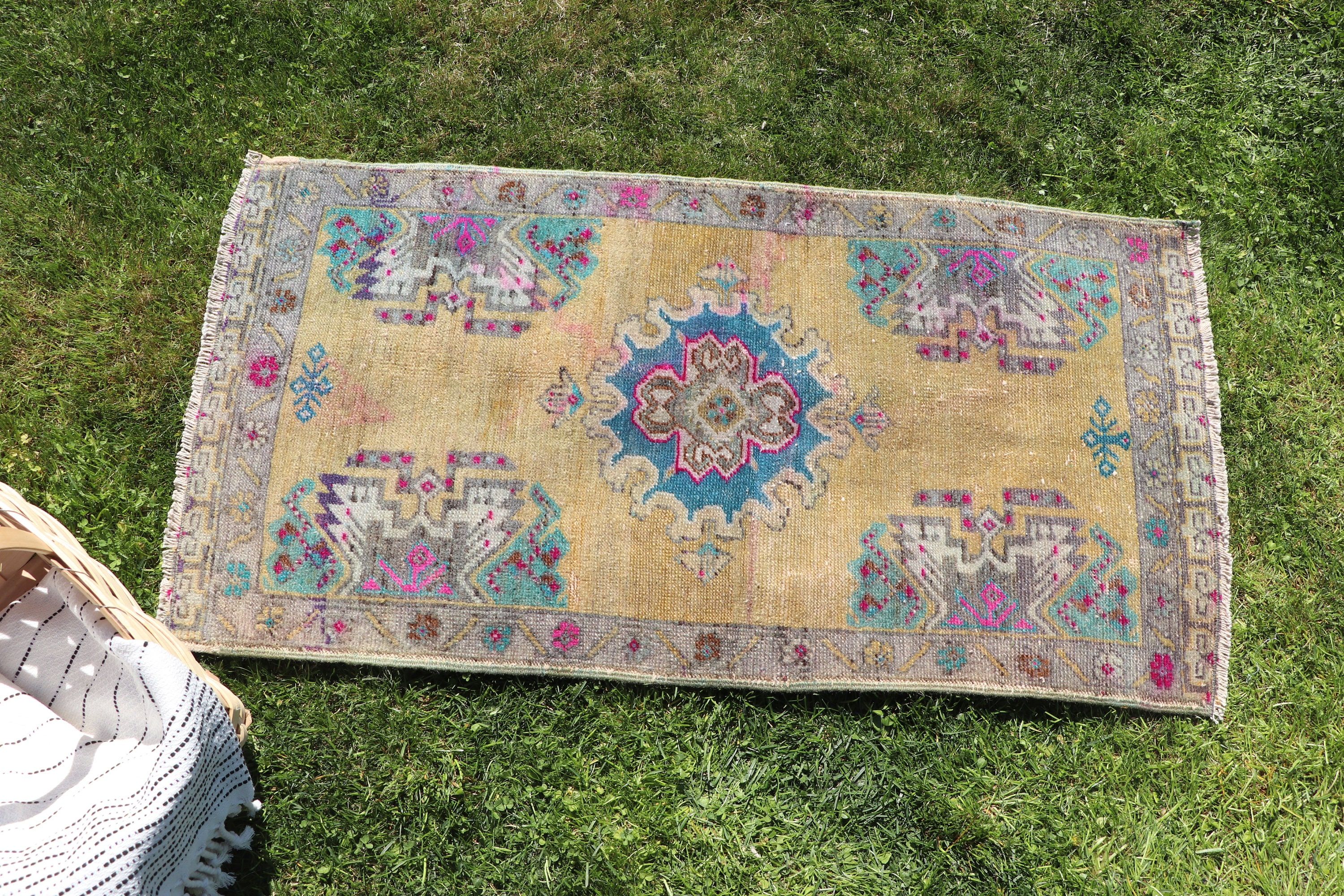 1.7x3.2 ft Küçük Halılar, Araba Paspas Halısı, Sarı Fas Halıları, Geometrik Halılar, Vintage Halı, Duvara Asılı Halı, Türk Halıları, Ev Dekor Halısı